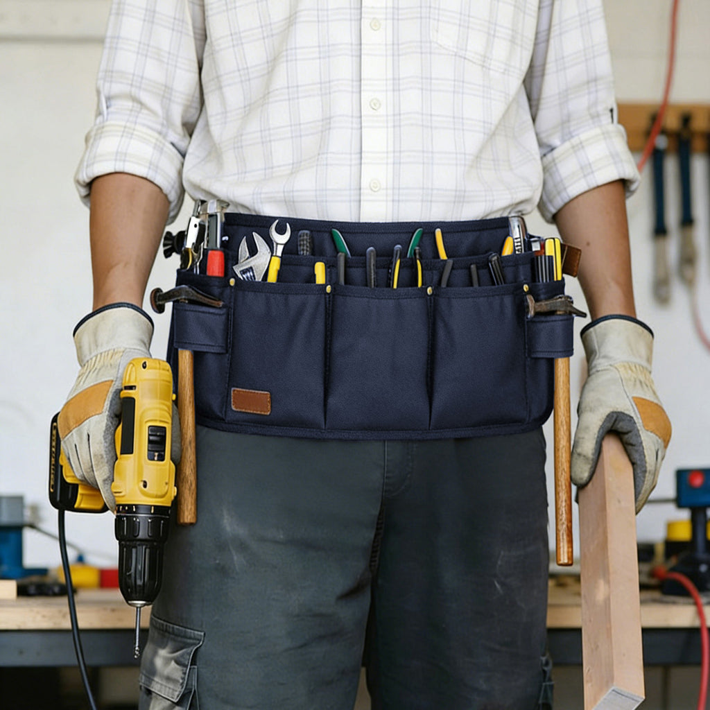 Anna-Kaci Men's Multi Pocket Tool Apron with Adjustable Waist Strap Durable Canvas Utility Work Apron