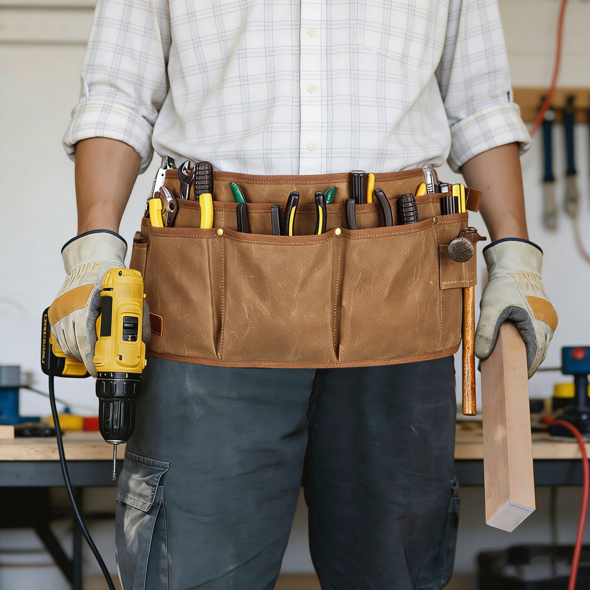 Anna-Kaci Men's Multi Pocket Tool Apron with Adjustable Waist Strap Durable Canvas Utility Work Apron