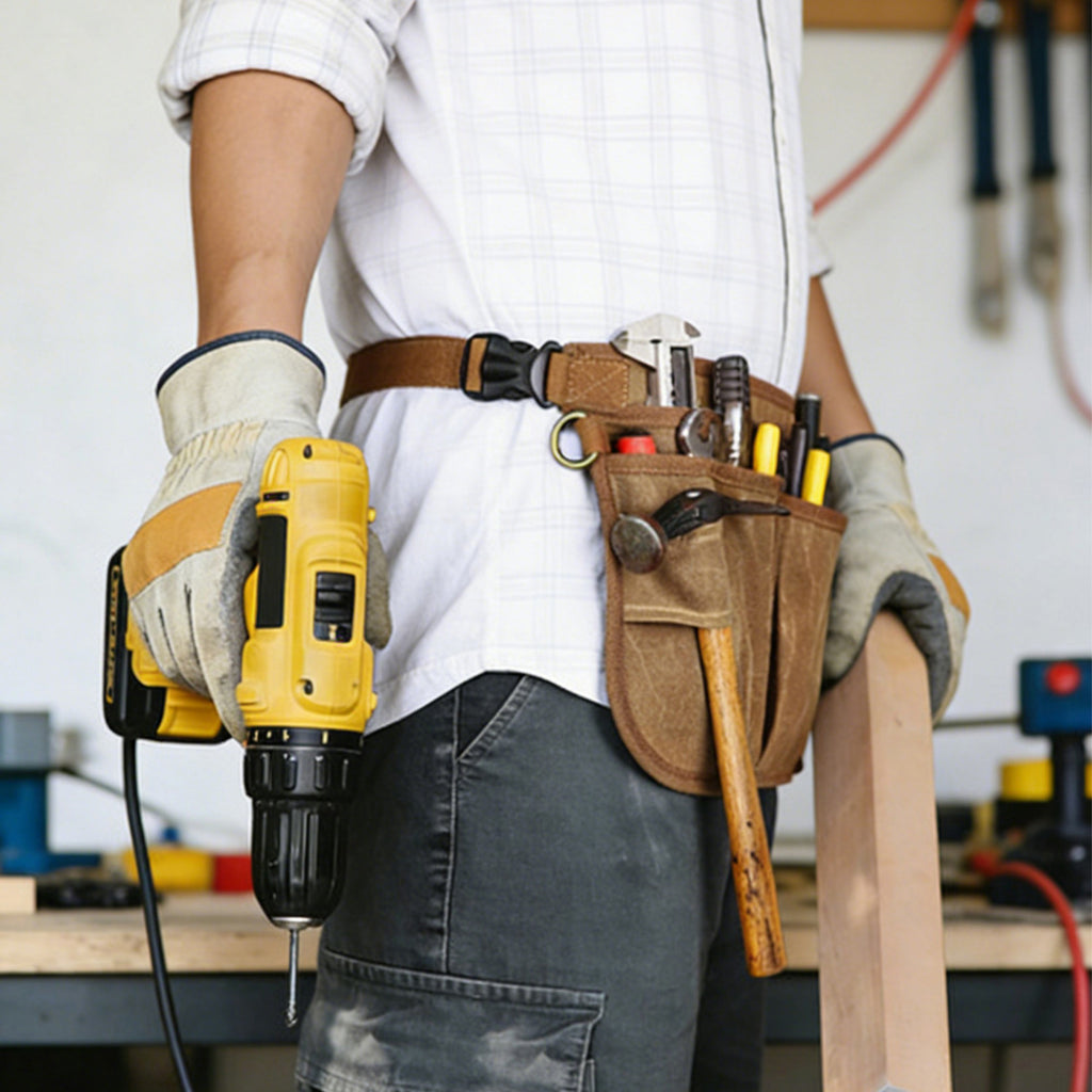 Anna-Kaci Men's Multi Pocket Tool Apron with Adjustable Waist Strap Durable Canvas Utility Work Apron