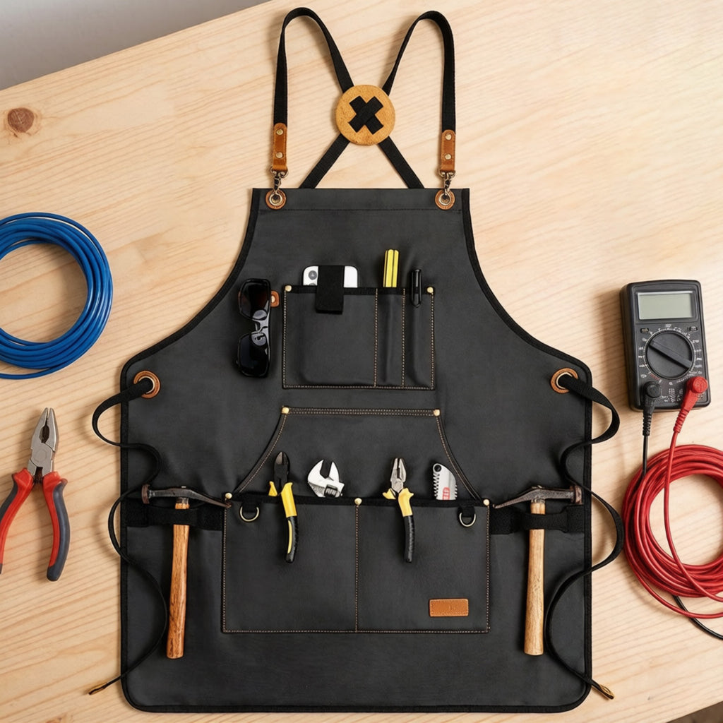 Anna-Kaci Heavy Duty Cotton Tool Apron with Adjustable Shoulder Straps Multi Pocket Work Apron for Woodworking