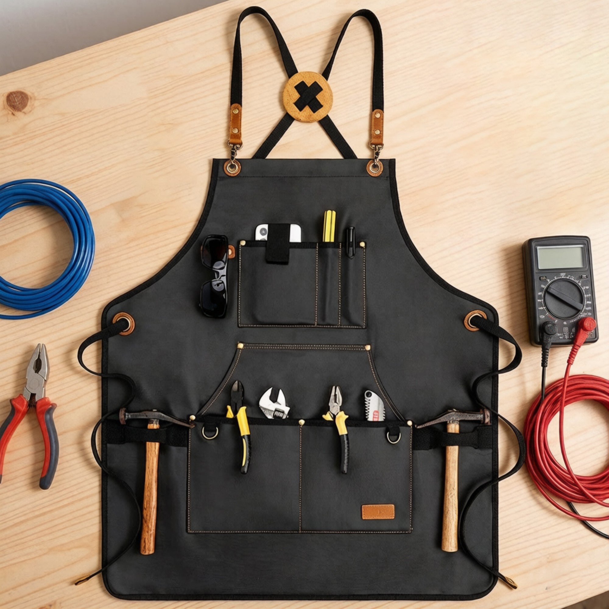 Anna-Kaci Heavy Duty Cotton Tool Apron with Adjustable Shoulder Straps Multi Pocket Work Apron for Woodworking
