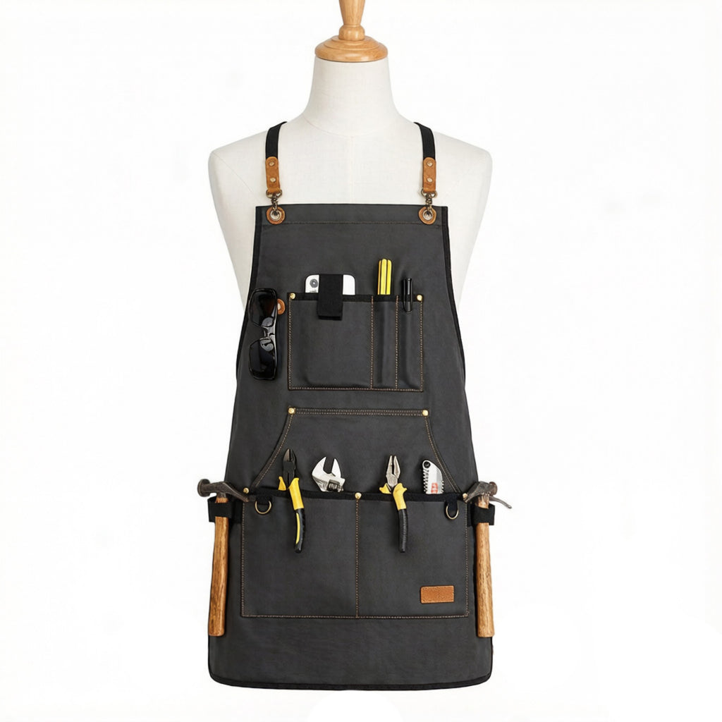 Anna-Kaci Heavy Duty Cotton Tool Apron with Adjustable Shoulder Straps Multi Pocket Work Apron for Woodworking