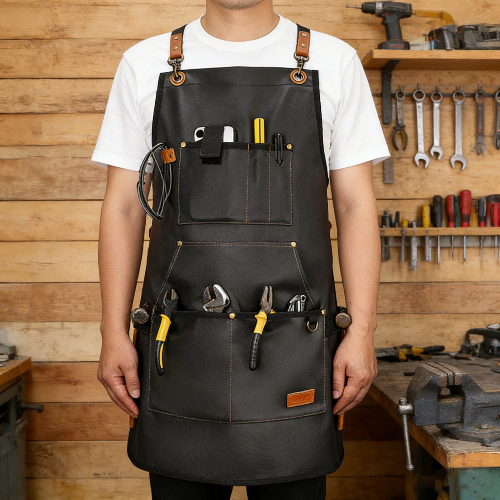 Anna-Kaci Heavy Duty Cotton Tool Apron with Adjustable Shoulder Straps Multi Pocket Work Apron for Woodworking