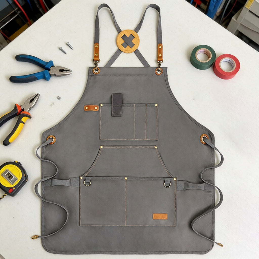 Anna-Kaci Heavy Duty Cotton Tool Apron with Adjustable Shoulder Straps Multi Pocket Work Apron for Woodworking