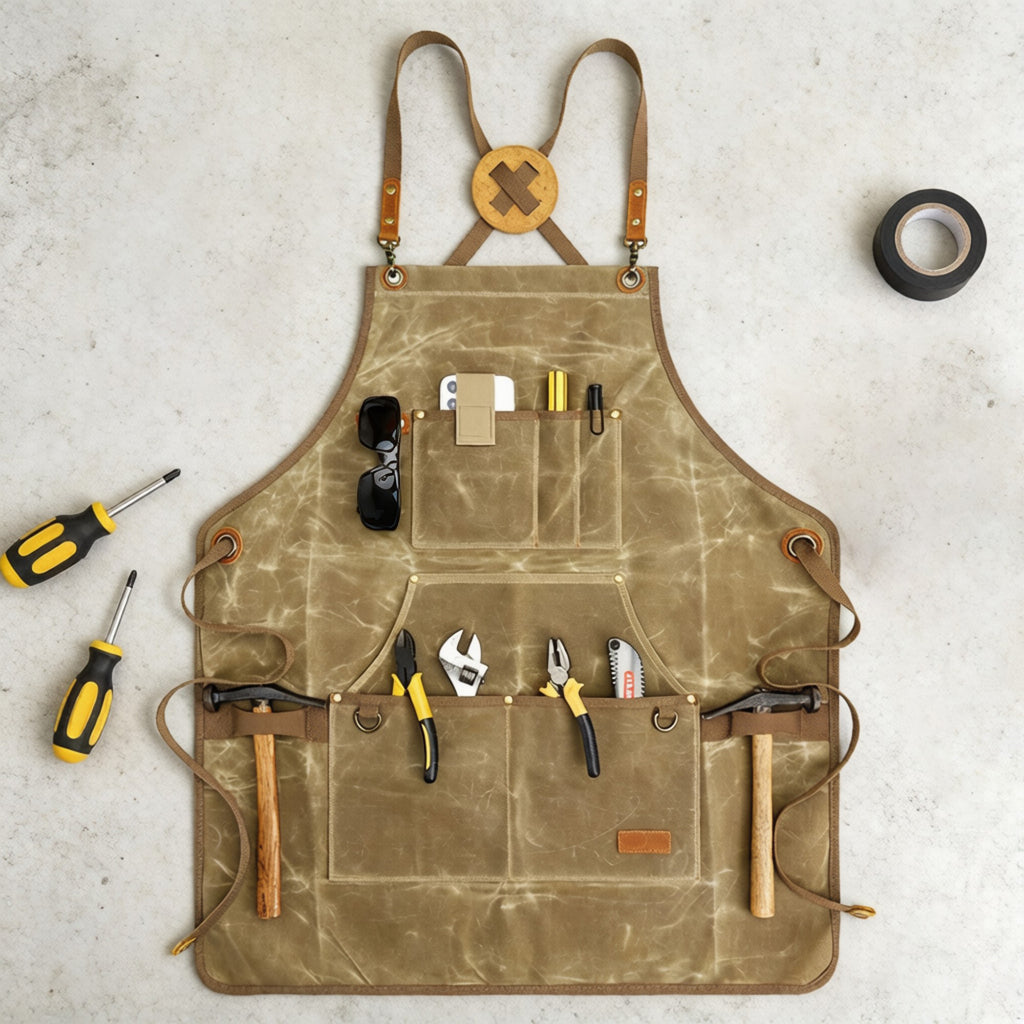 Anna-Kaci Heavy Duty Cotton Tool Apron with Adjustable Shoulder Straps Multi Pocket Work Apron for Woodworking