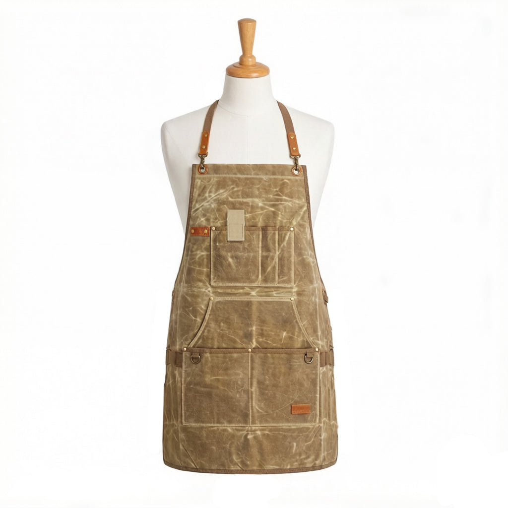 Anna-Kaci Heavy Duty Cotton Tool Apron with Adjustable Shoulder Straps Multi Pocket Work Apron for Woodworking