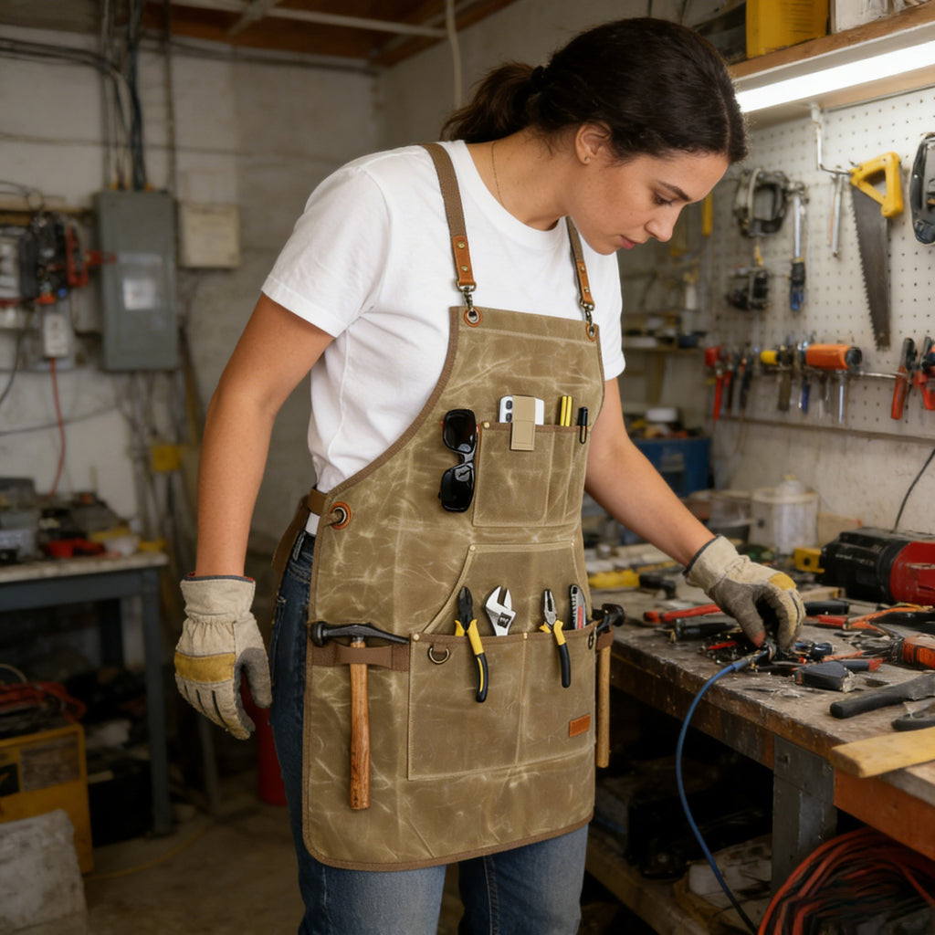Anna-Kaci Heavy Duty Cotton Tool Apron with Adjustable Shoulder Straps Multi Pocket Work Apron for Woodworking