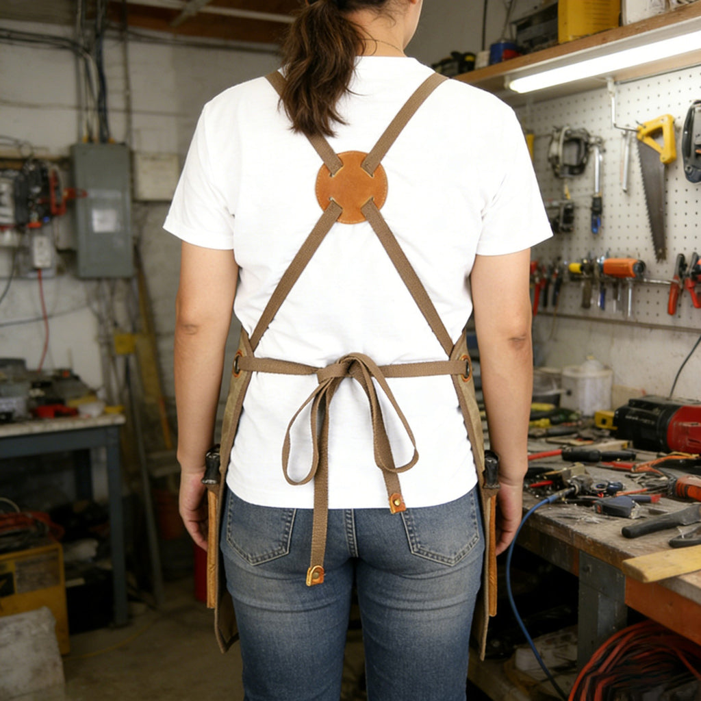 Anna-Kaci Heavy Duty Cotton Tool Apron with Adjustable Shoulder Straps Multi Pocket Work Apron for Woodworking