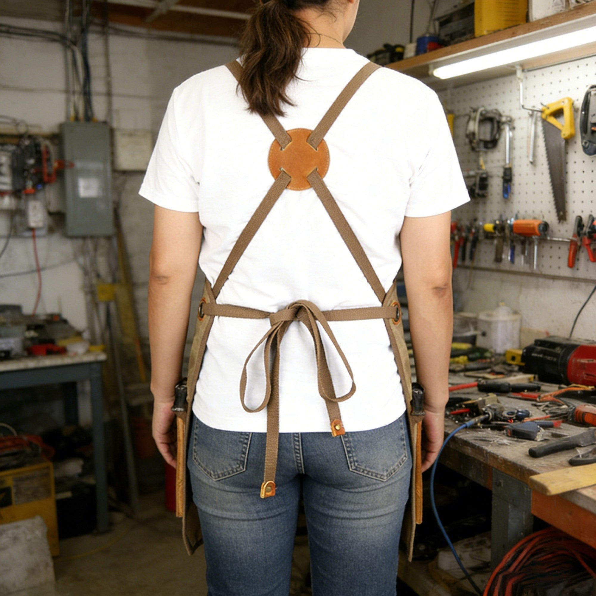 Anna-Kaci Heavy Duty Cotton Tool Apron with Adjustable Shoulder Straps Multi Pocket Work Apron for Woodworking