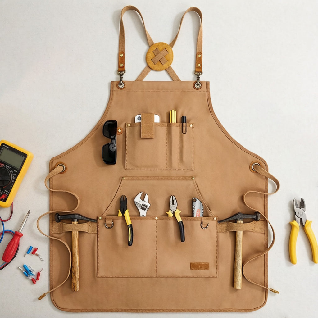 Anna-Kaci Heavy Duty Cotton Tool Apron with Adjustable Shoulder Straps Multi Pocket Work Apron for Woodworking