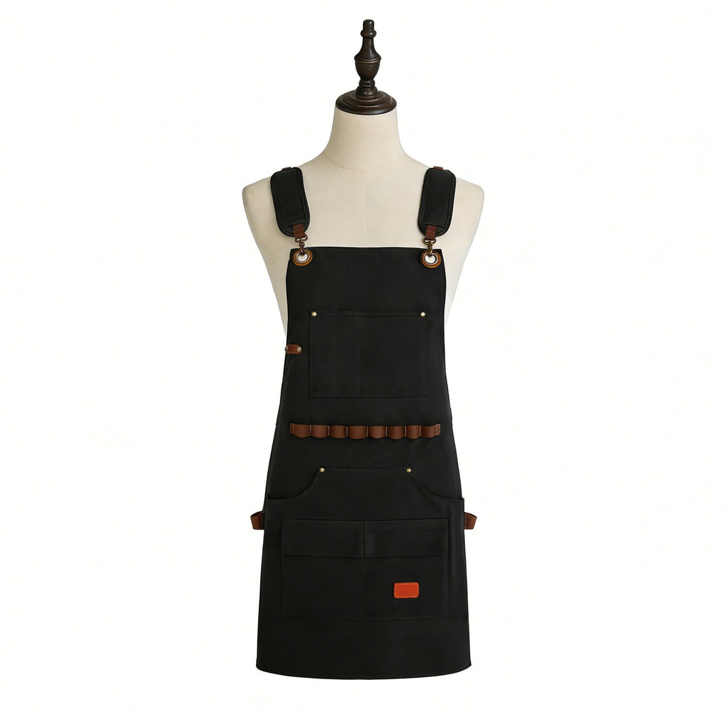 Anna-Kaci Heavy Duty Cotton Tool Apron with Adjustable Cross Back Straps Multi Pocket Work Apron for Woodwork