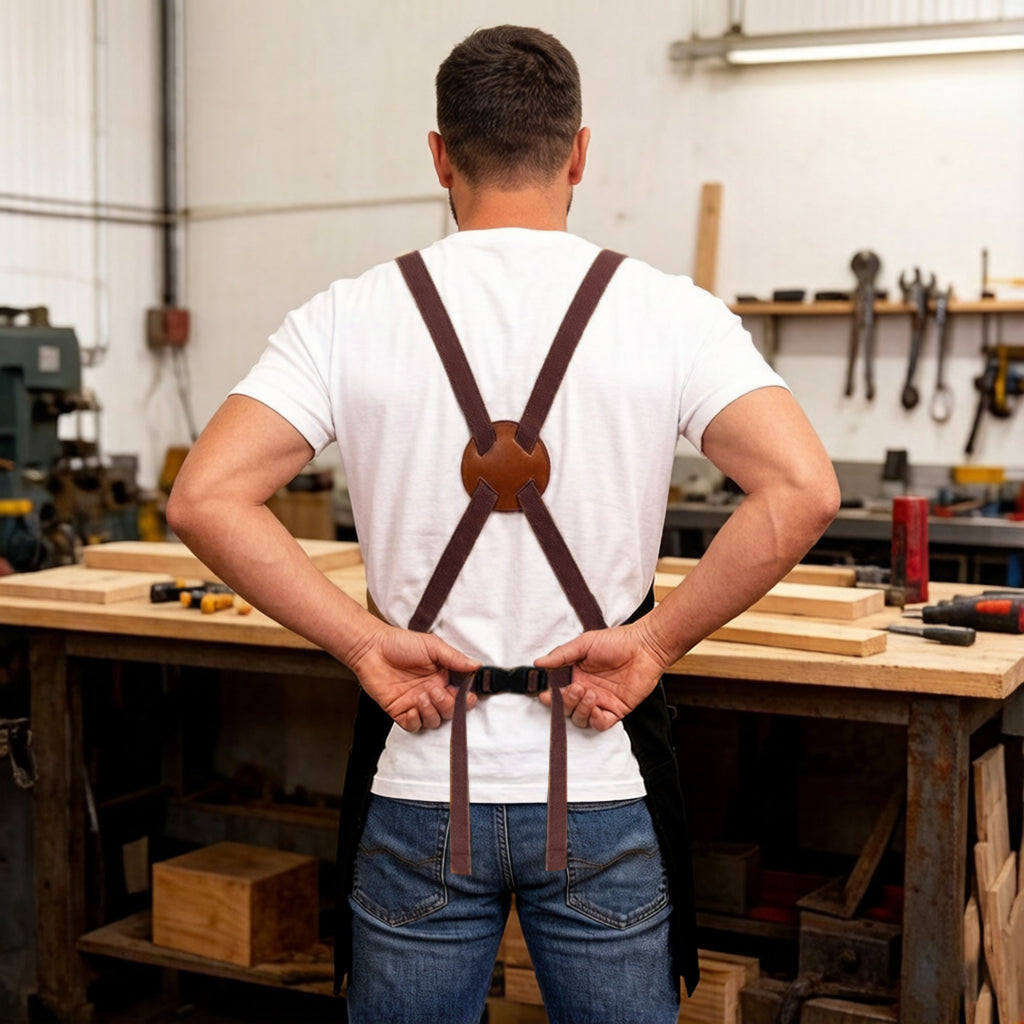 Anna-Kaci Heavy Duty Cotton Tool Apron with Adjustable Cross Back Straps Multi Pocket Work Apron for Woodwork