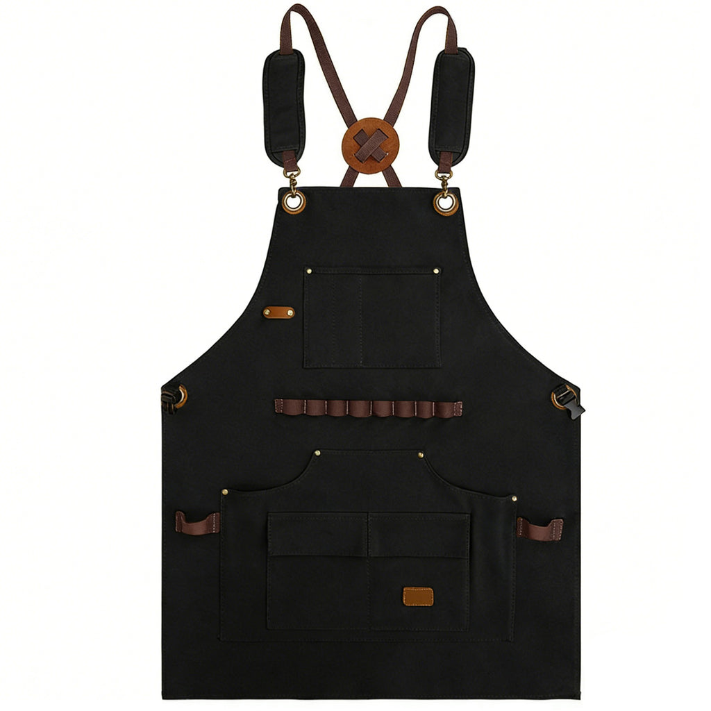 Anna-Kaci Heavy Duty Cotton Tool Apron with Adjustable Cross Back Straps Multi Pocket Work Apron for Woodwork
