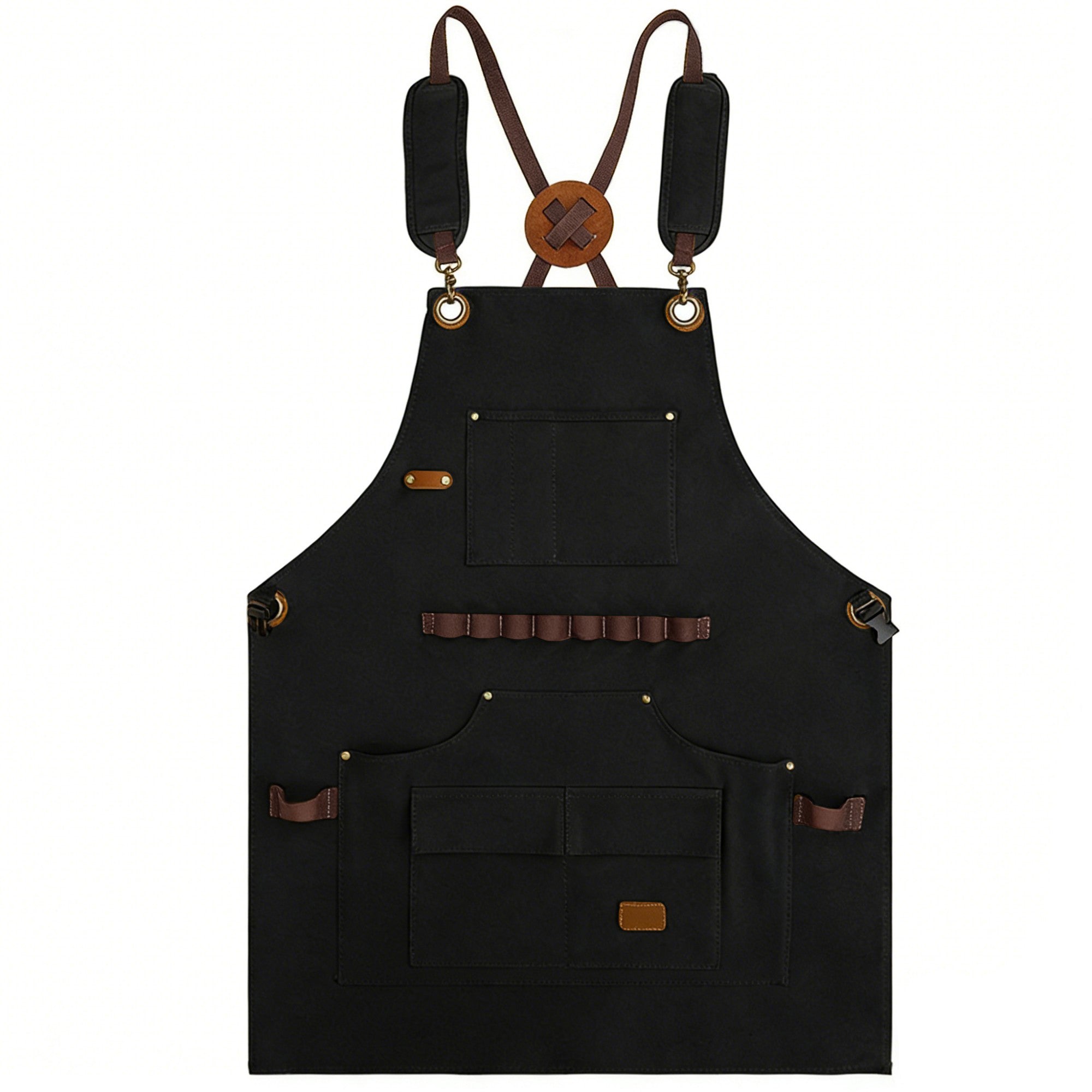 Anna-Kaci Heavy Duty Cotton Tool Apron with Adjustable Cross Back Straps Multi Pocket Work Apron for Woodwork