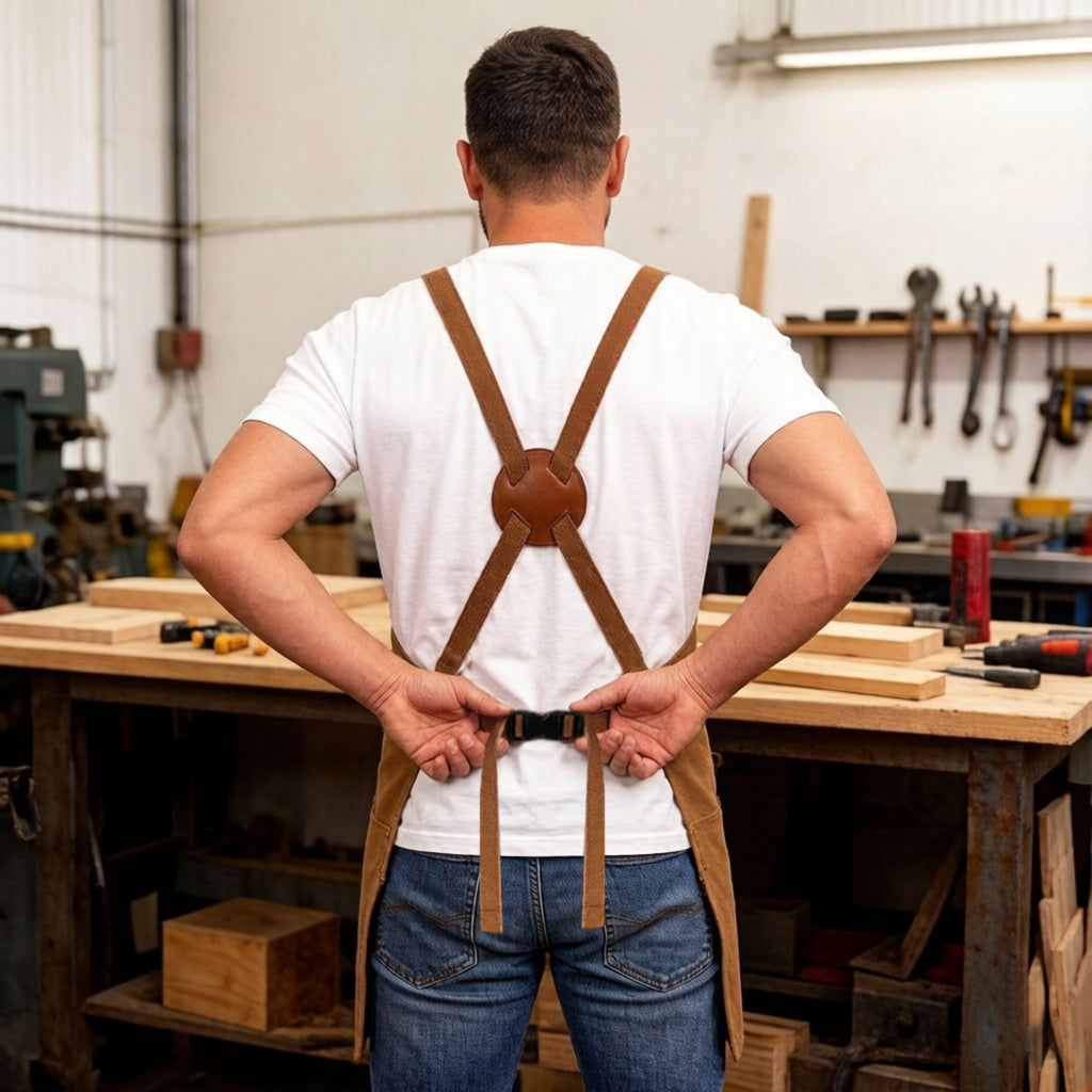 Anna-Kaci Heavy Duty Cotton Tool Apron with Adjustable Cross Back Straps Multi Pocket Work Apron for Woodwork