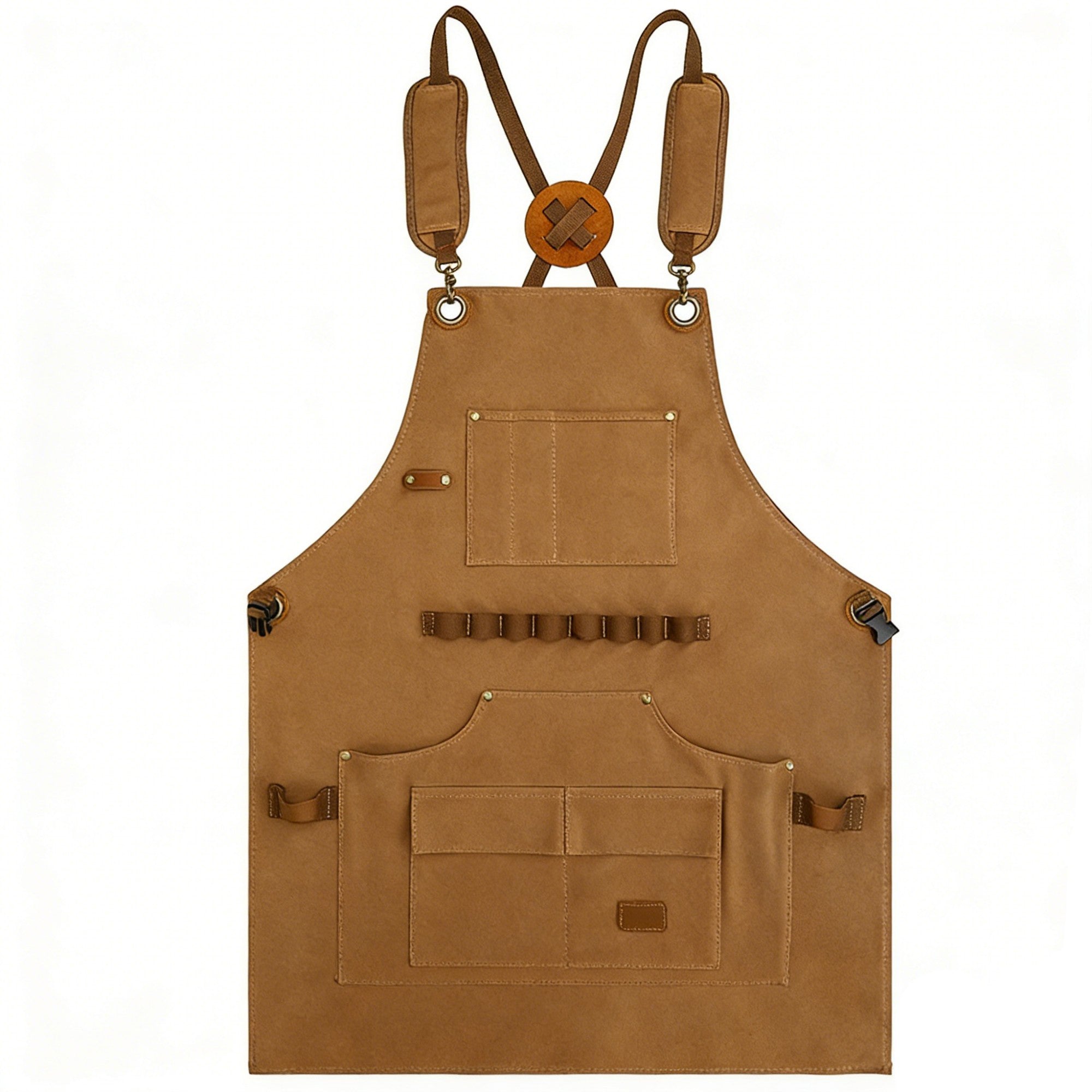Anna-Kaci Heavy Duty Cotton Tool Apron with Adjustable Cross Back Straps Multi Pocket Work Apron for Woodwork