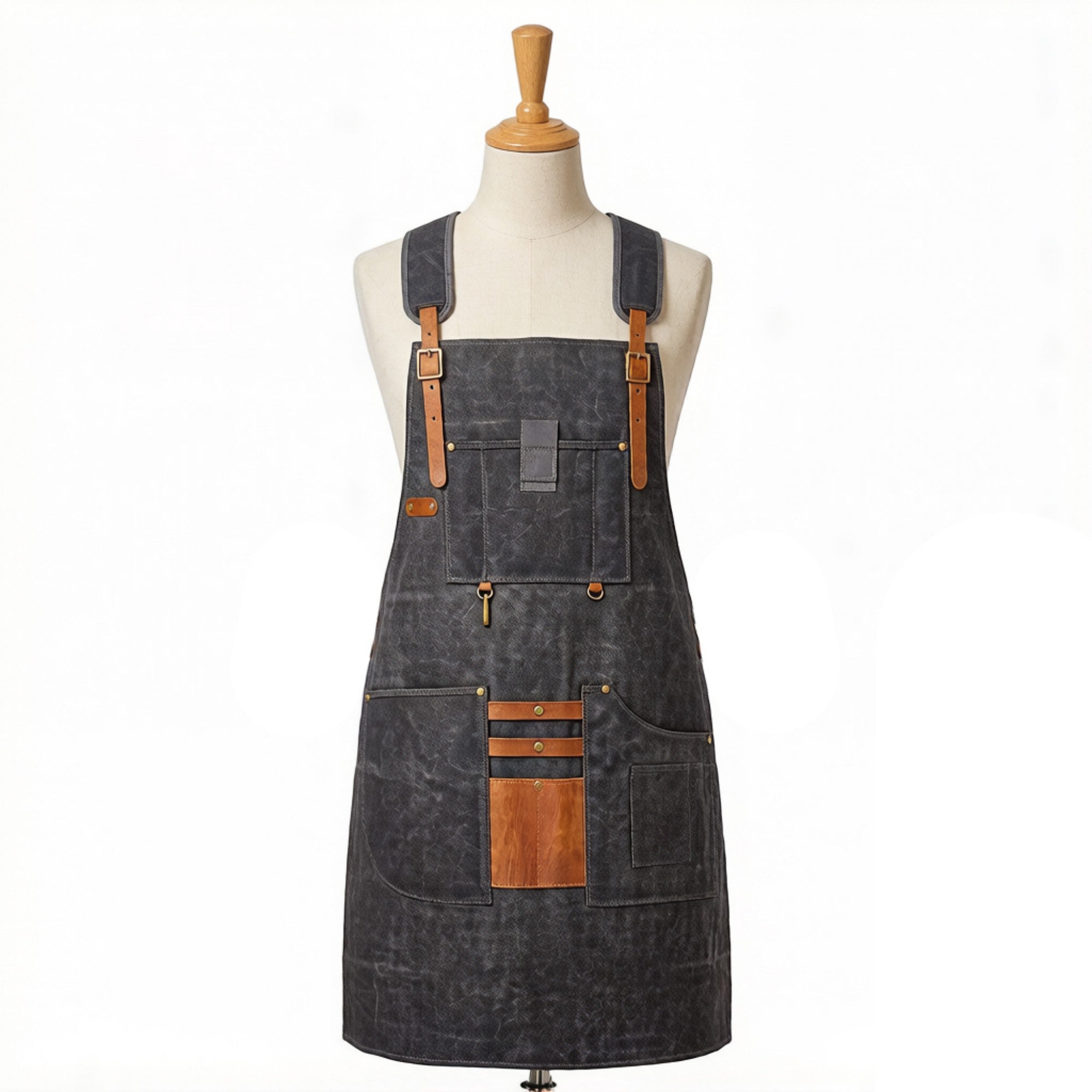 Anna-Kaci Heavy Duty Cotton Tool Apron with Adjustable Cross Back Straps Multi Pocket Work Apron for Woodwork