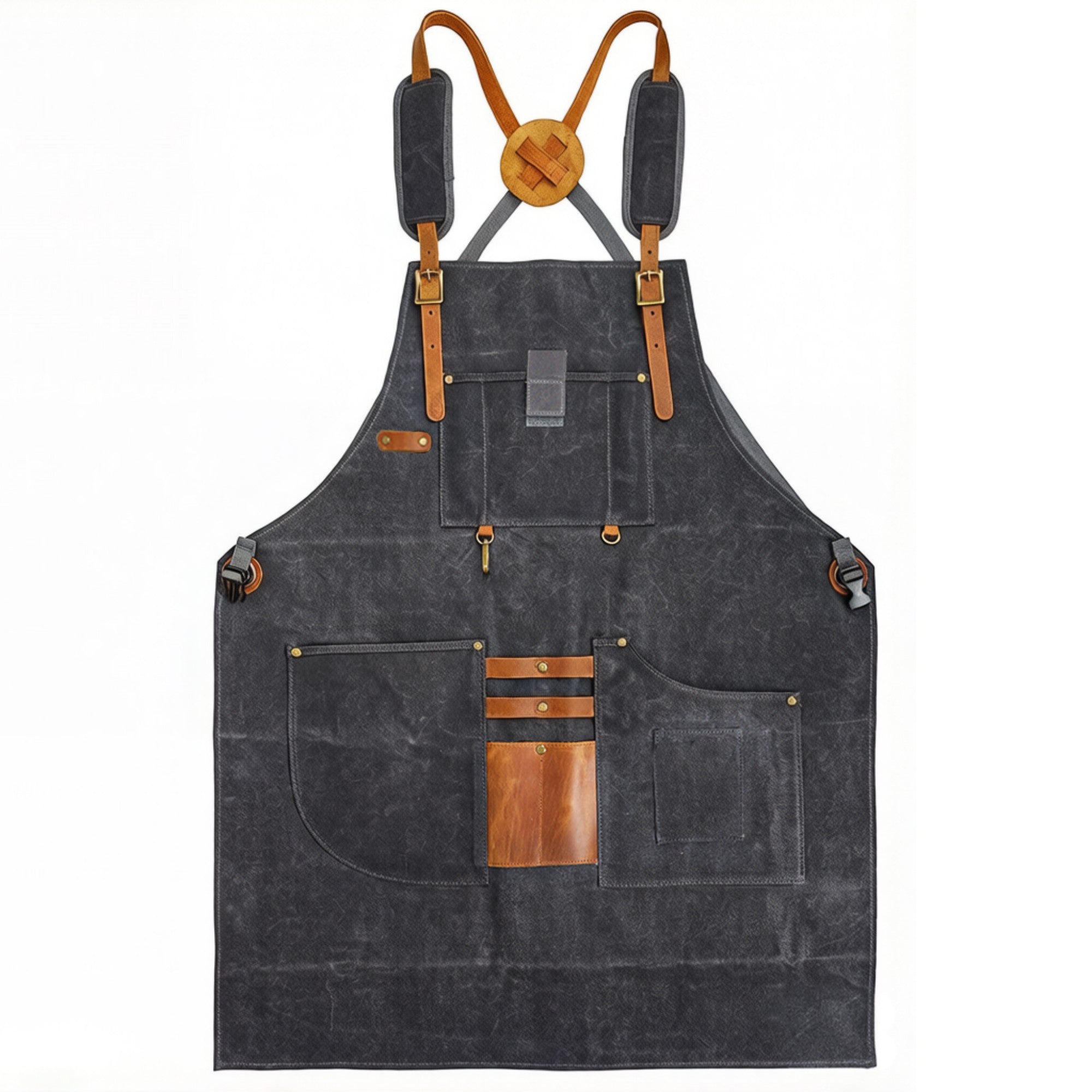 Anna-Kaci Heavy Duty Cotton Tool Apron with Adjustable Cross Back Straps Multi Pocket Work Apron for Woodwork