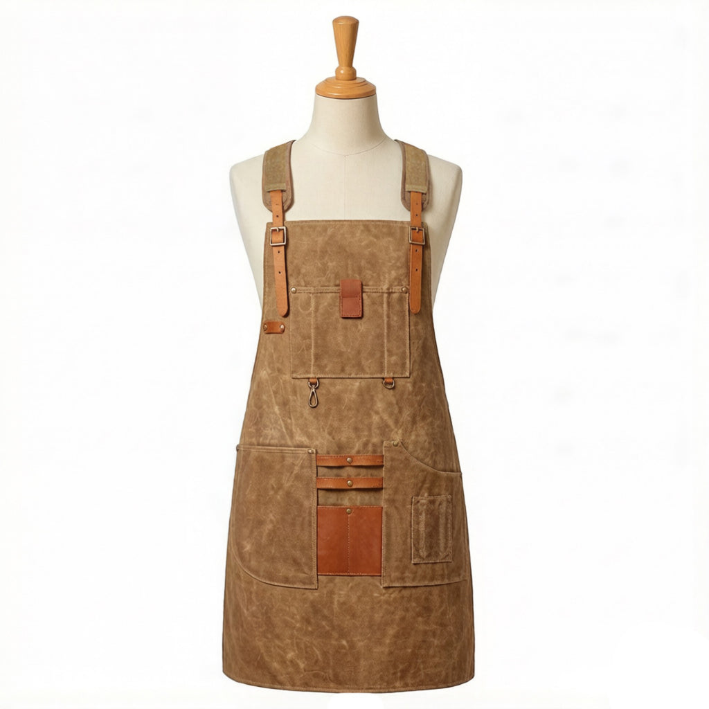 Anna-Kaci Heavy Duty Cotton Tool Apron with Adjustable Cross Back Straps Multi Pocket Work Apron for Woodwork