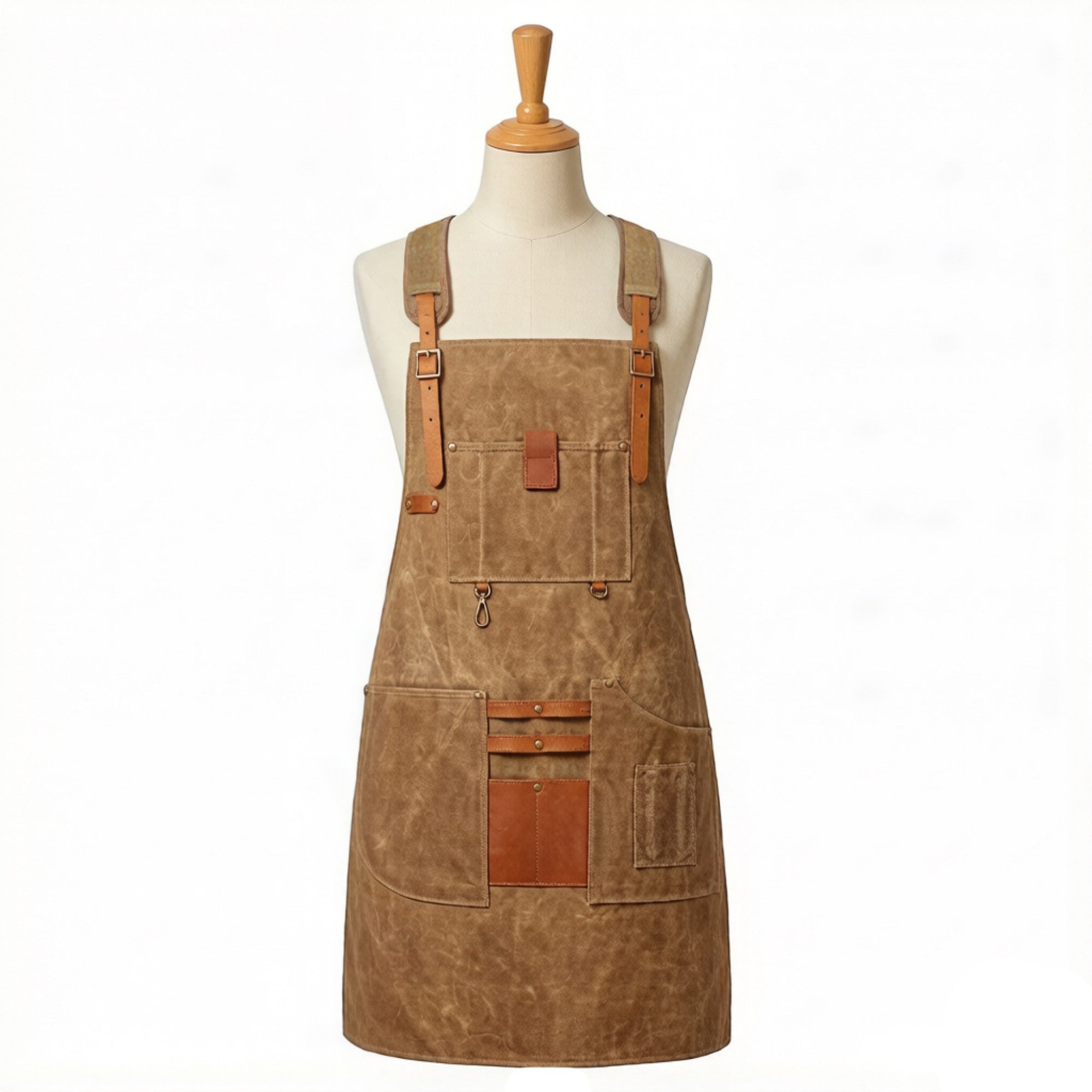 Anna-Kaci Heavy Duty Cotton Tool Apron with Adjustable Cross Back Straps Multi Pocket Work Apron for Woodwork
