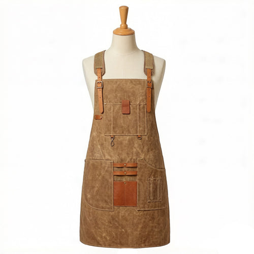 Anna-Kaci Heavy Duty Cotton Tool Apron with Adjustable Cross Back Straps Multi Pocket Work Apron for Woodwork