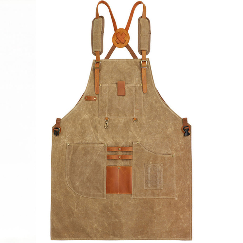 Anna-Kaci Heavy Duty Cotton Tool Apron with Adjustable Cross Back Straps Multi Pocket Work Apron for Woodwork