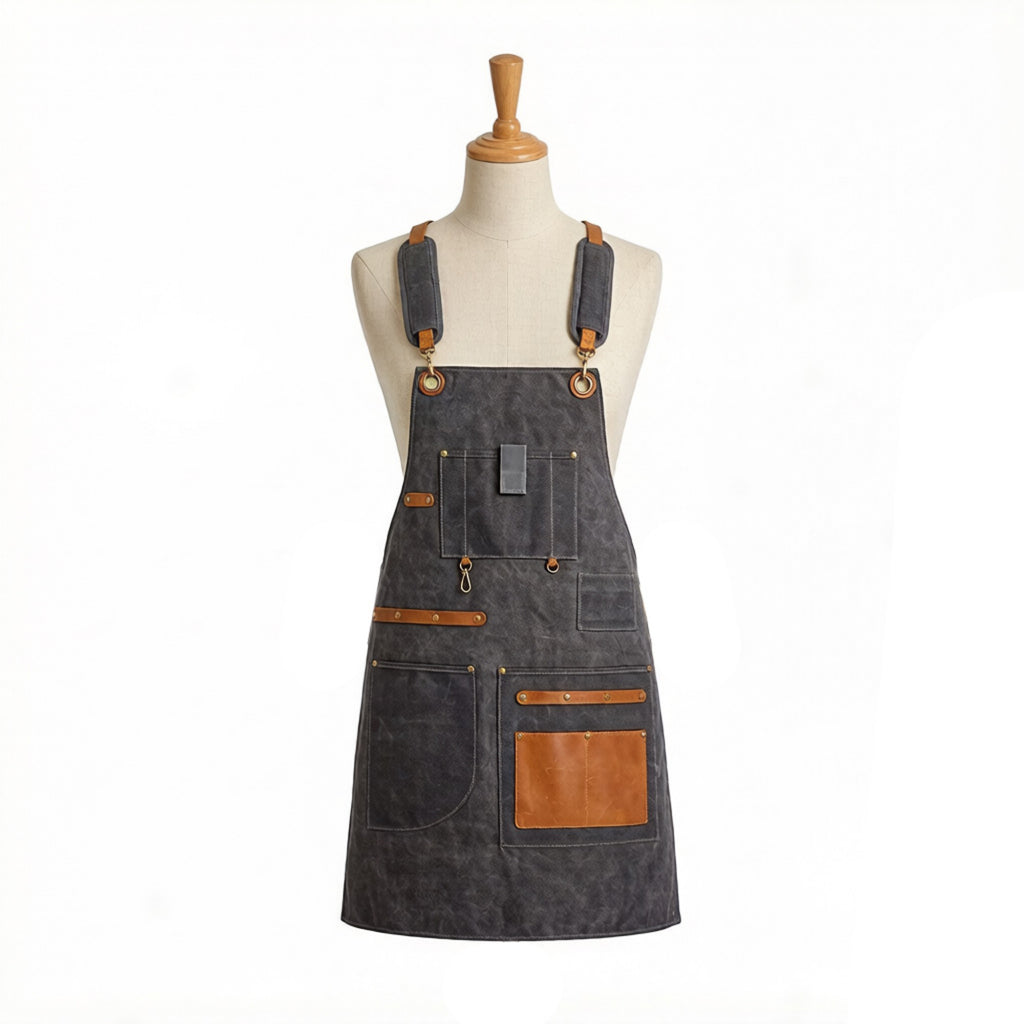 Anna-Kaci Heavy Duty Cotton Tool Apron with Adjustable Cross Back Straps Multi Pocket Utility Work Apron