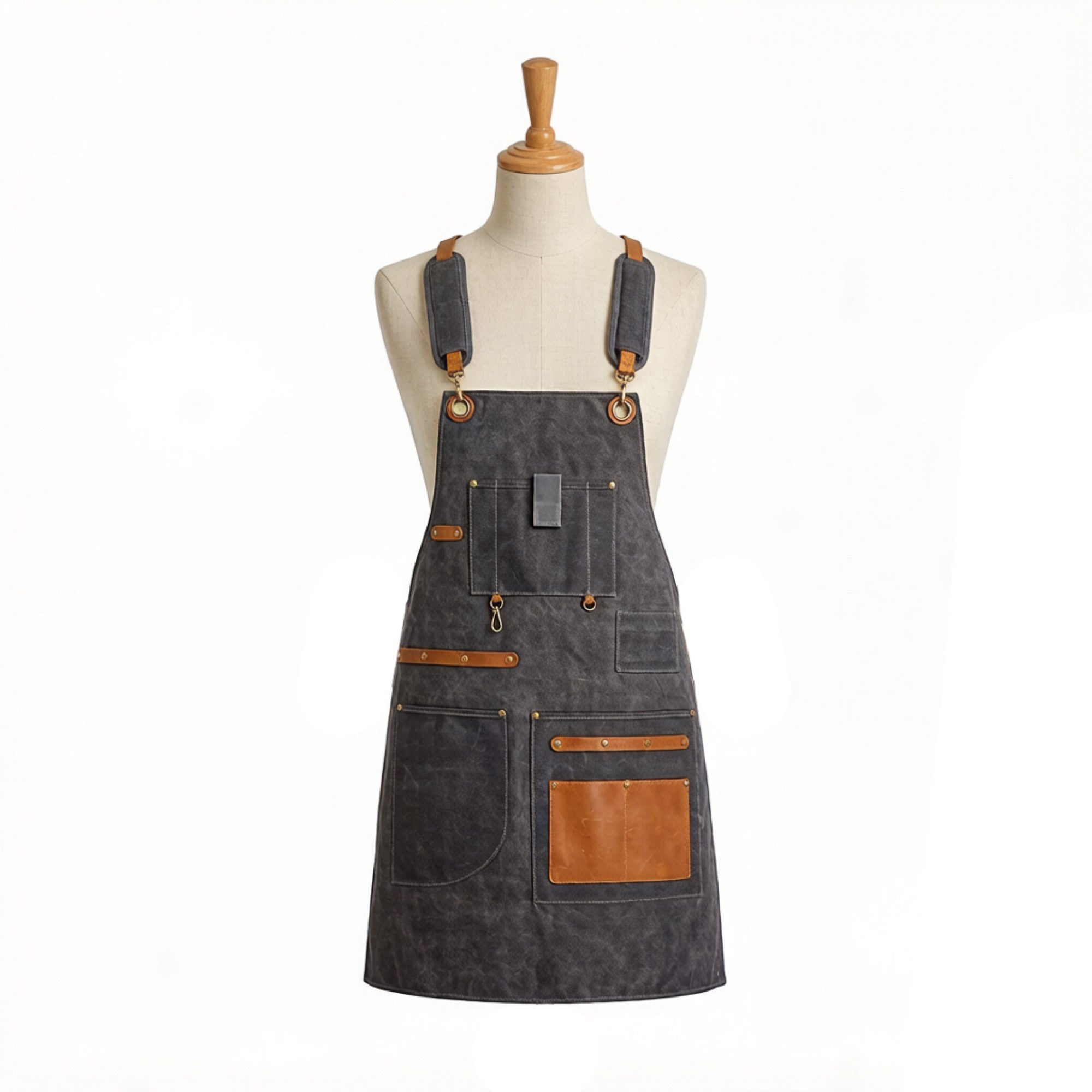 Anna-Kaci Heavy Duty Cotton Tool Apron with Adjustable Cross Back Straps Multi Pocket Utility Work Apron
