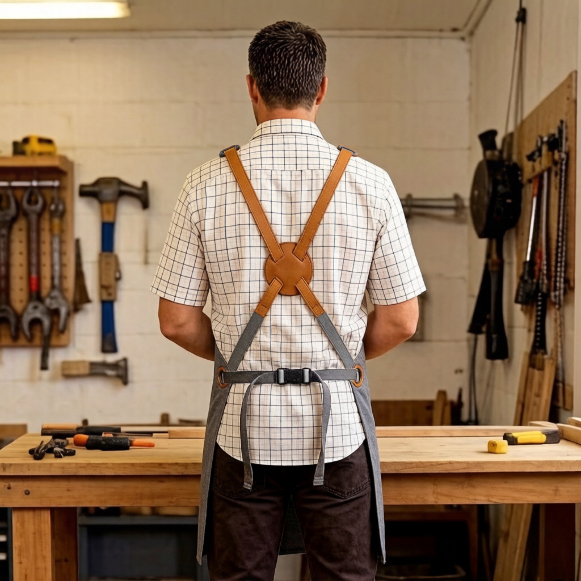 Anna-Kaci Heavy Duty Cotton Tool Apron with Adjustable Cross Back Straps Multi Pocket Utility Work Apron