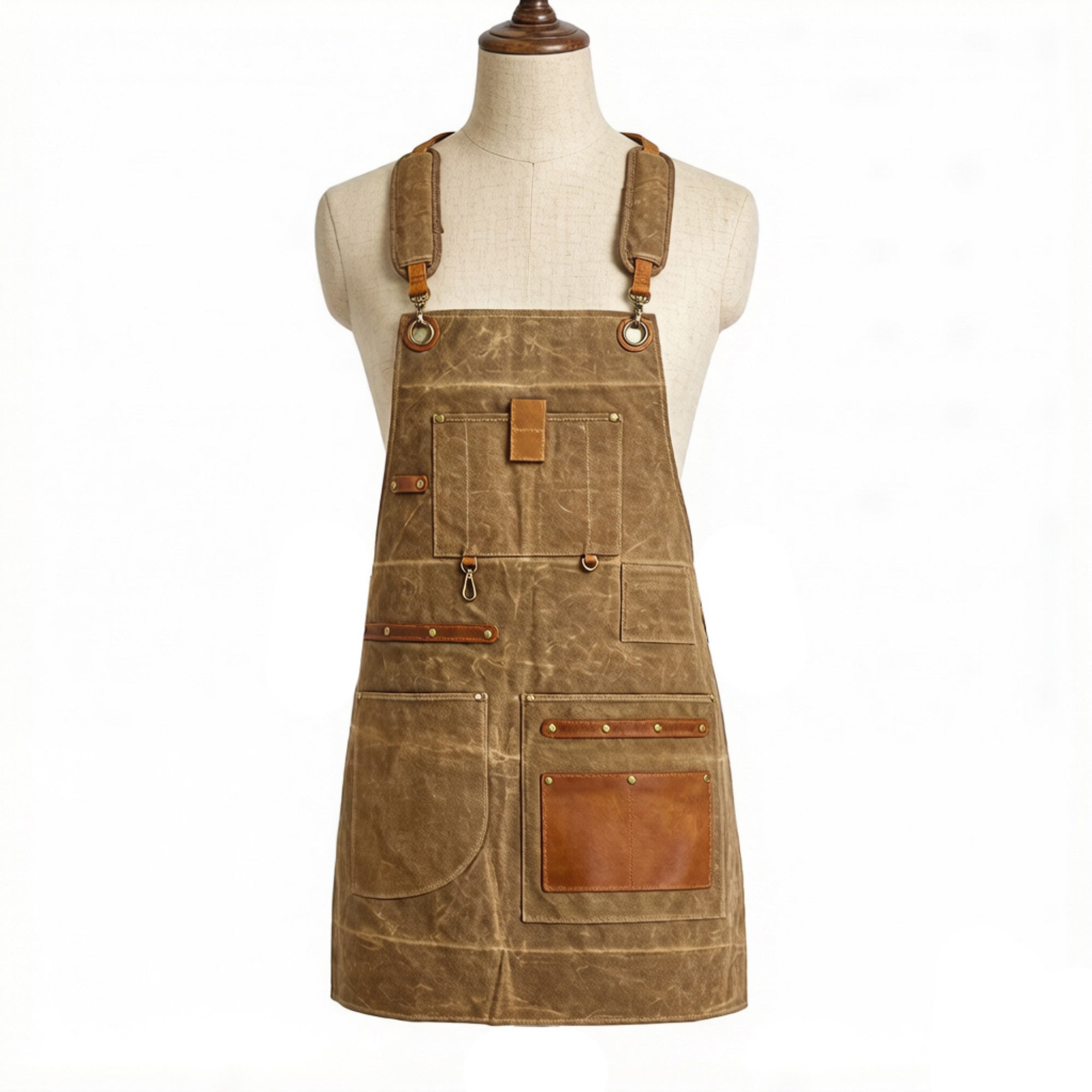 Anna-Kaci Heavy Duty Cotton Tool Apron with Adjustable Cross Back Straps Multi Pocket Utility Work Apron