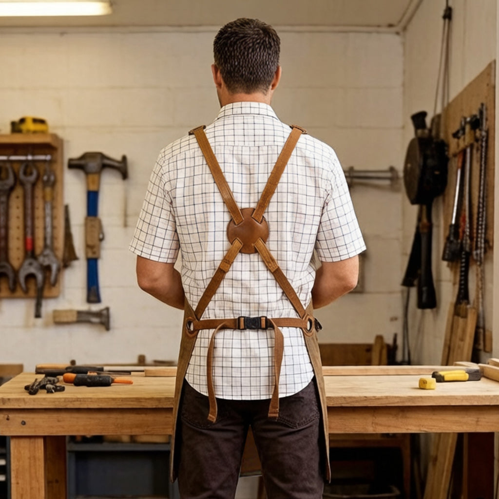 Anna-Kaci Heavy Duty Cotton Tool Apron with Adjustable Cross Back Straps Multi Pocket Utility Work Apron