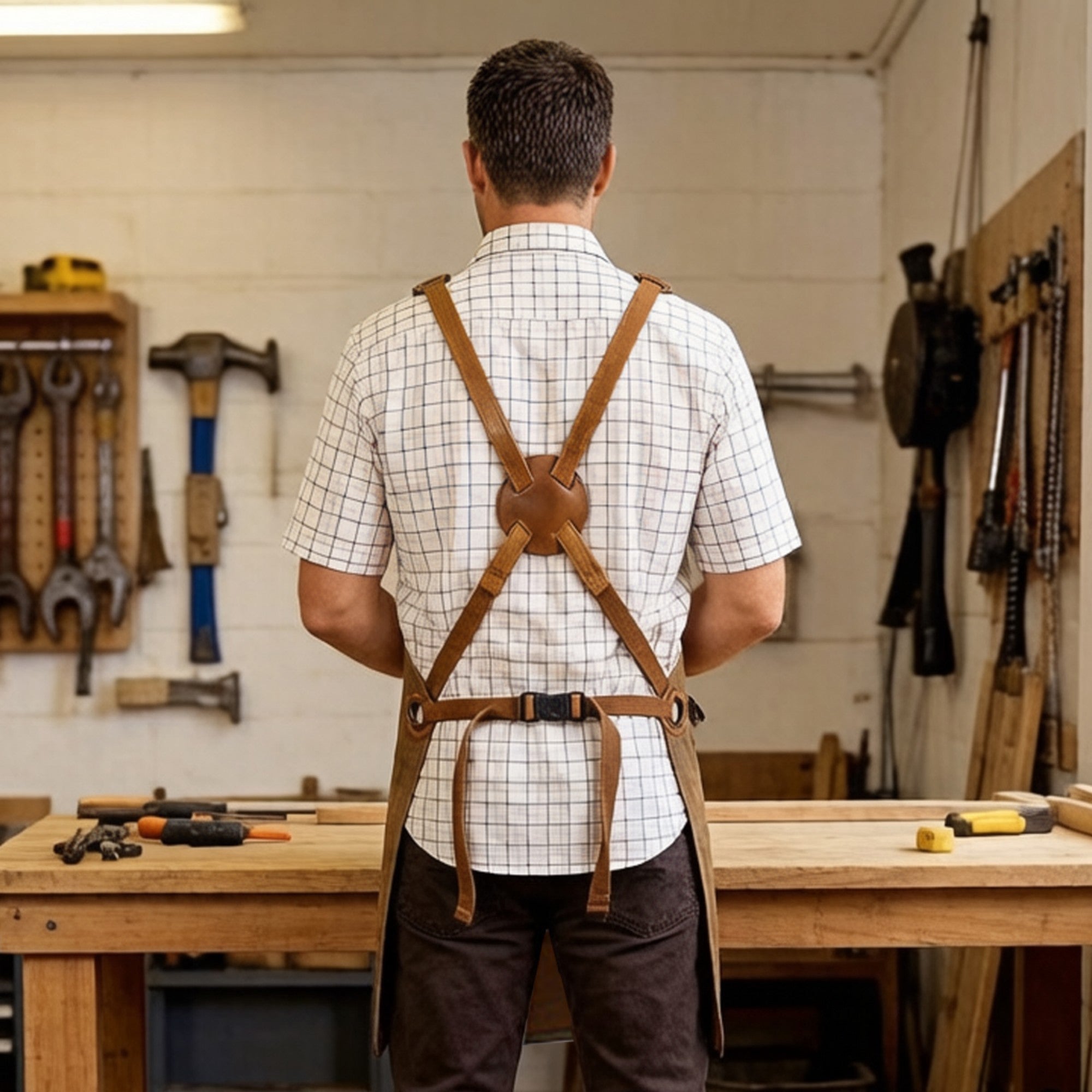 Anna-Kaci Heavy Duty Cotton Tool Apron with Adjustable Cross Back Straps Multi Pocket Utility Work Apron