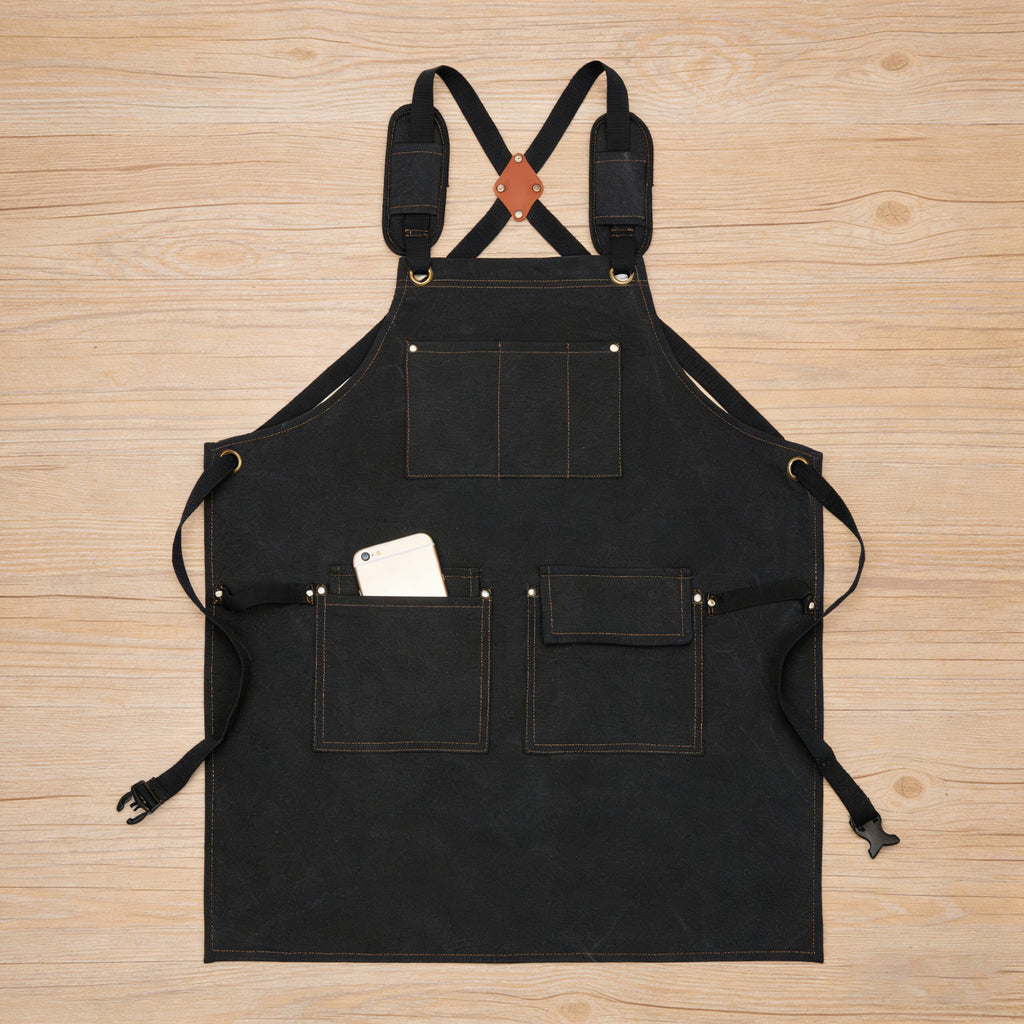 Anna-Kaci Cotton Kitchen Apron with Adjustable Cross Back Straps Multi Pocket Utility Apron for Cooking Baking