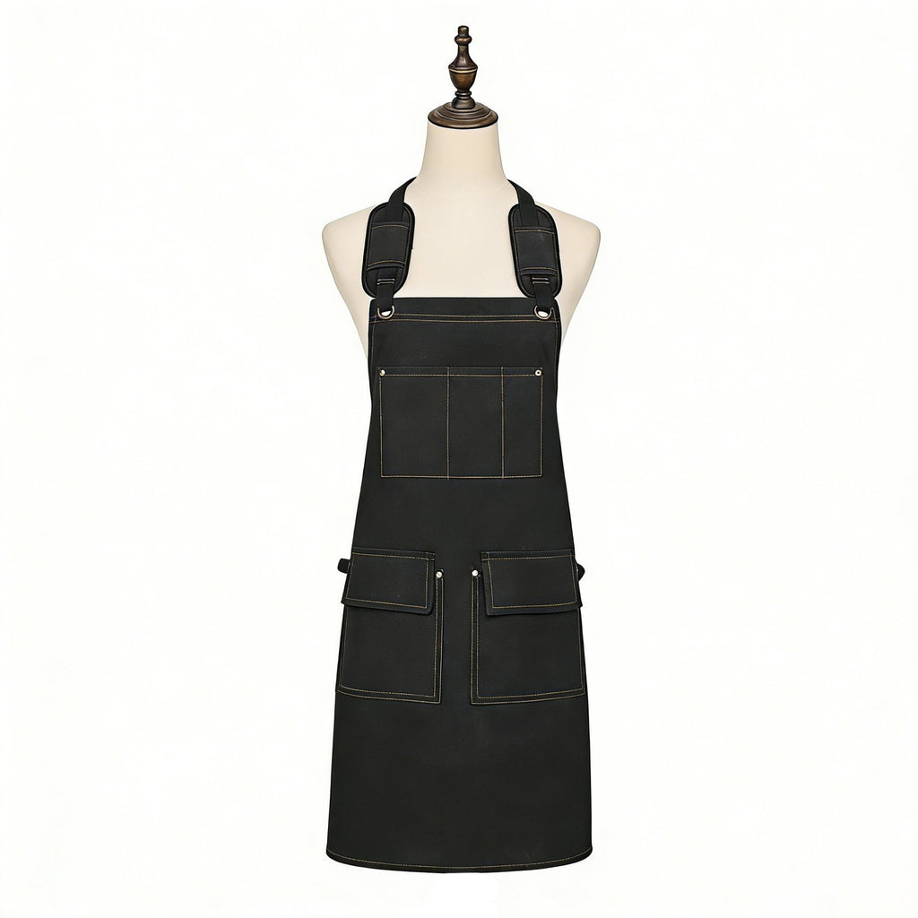 Anna-Kaci Cotton Kitchen Apron with Adjustable Cross Back Straps Multi Pocket Utility Apron for Cooking Baking