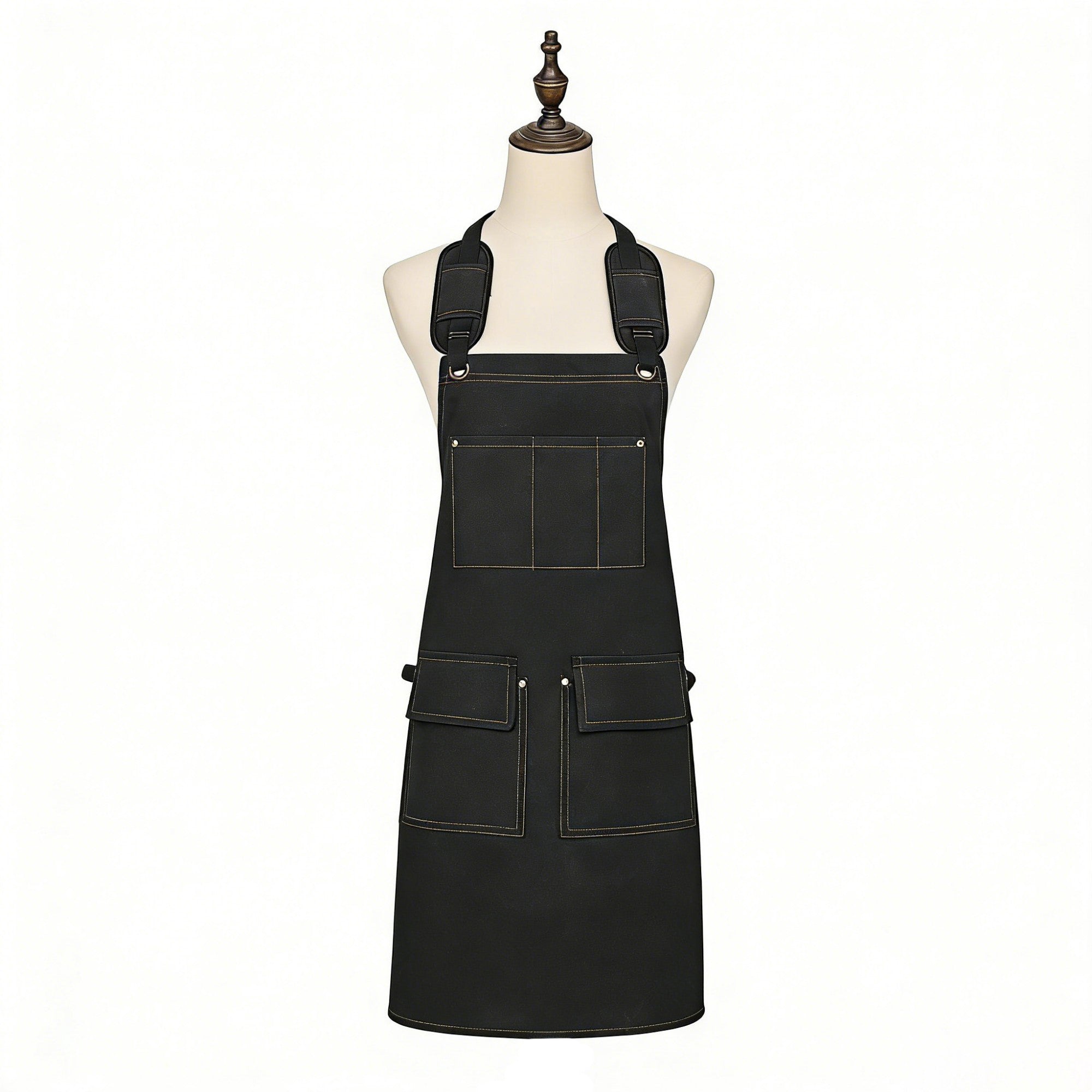 Anna-Kaci Cotton Kitchen Apron with Adjustable Cross Back Straps Multi Pocket Utility Apron for Cooking Baking