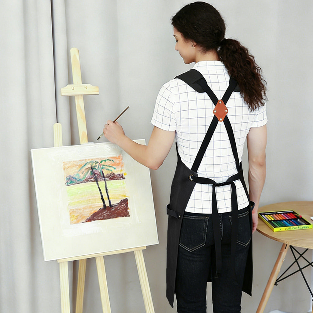 Anna-Kaci Cotton Kitchen Apron with Adjustable Cross Back Straps Multi Pocket Utility Apron for Cooking Baking