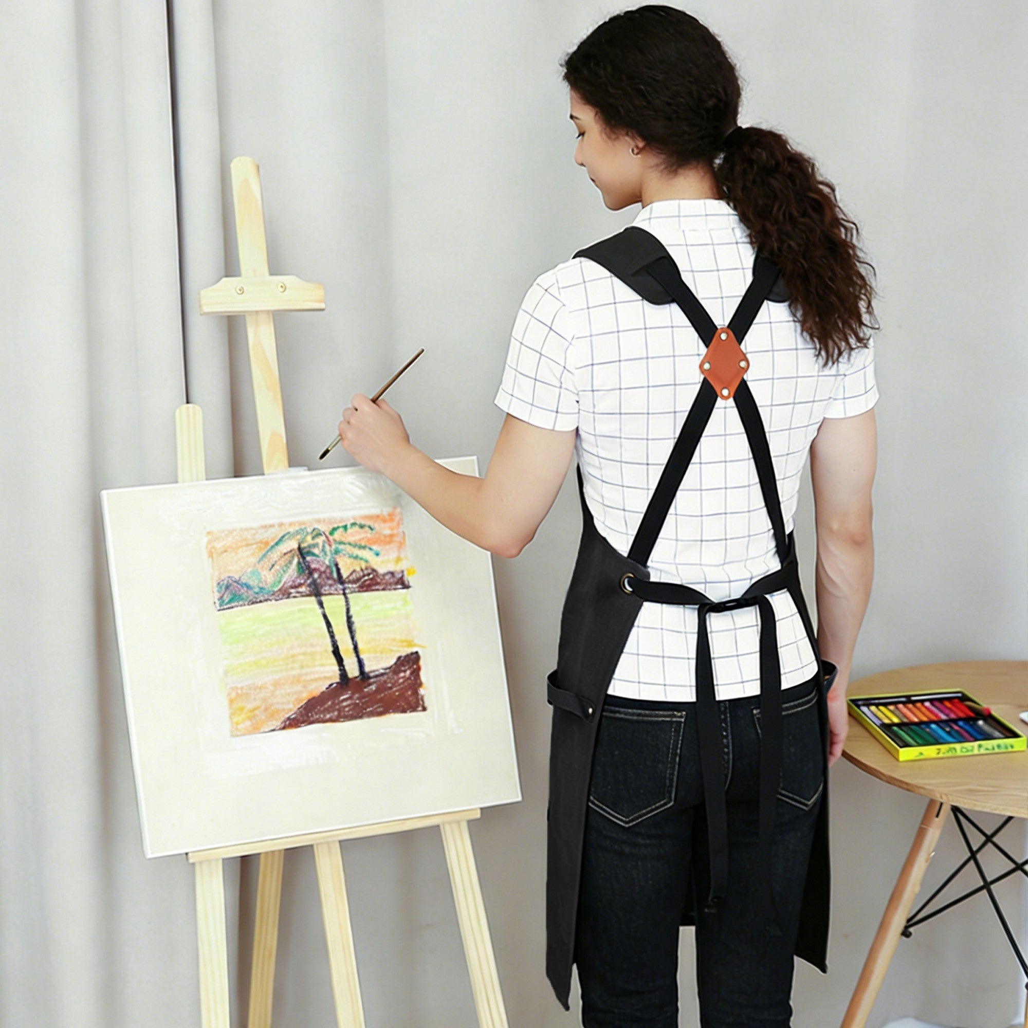 Anna-Kaci Cotton Kitchen Apron with Adjustable Cross Back Straps Multi Pocket Utility Apron for Cooking Baking