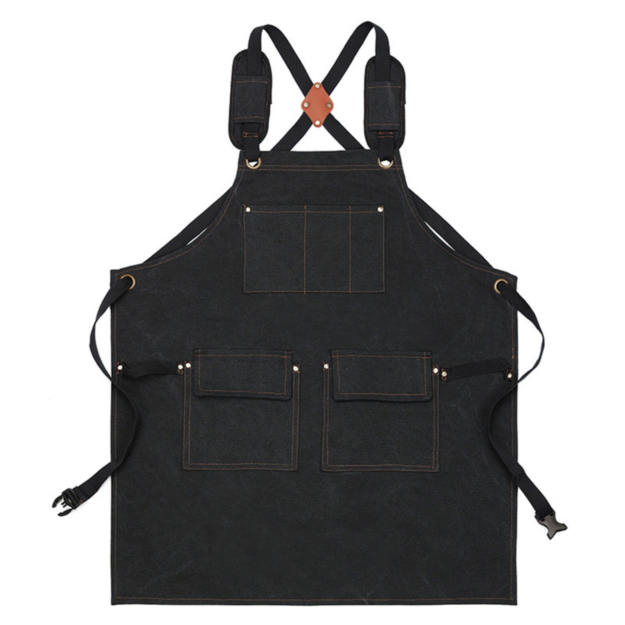 Anna-Kaci Cotton Kitchen Apron with Adjustable Cross Back Straps Multi Pocket Utility Apron for Cooking Baking