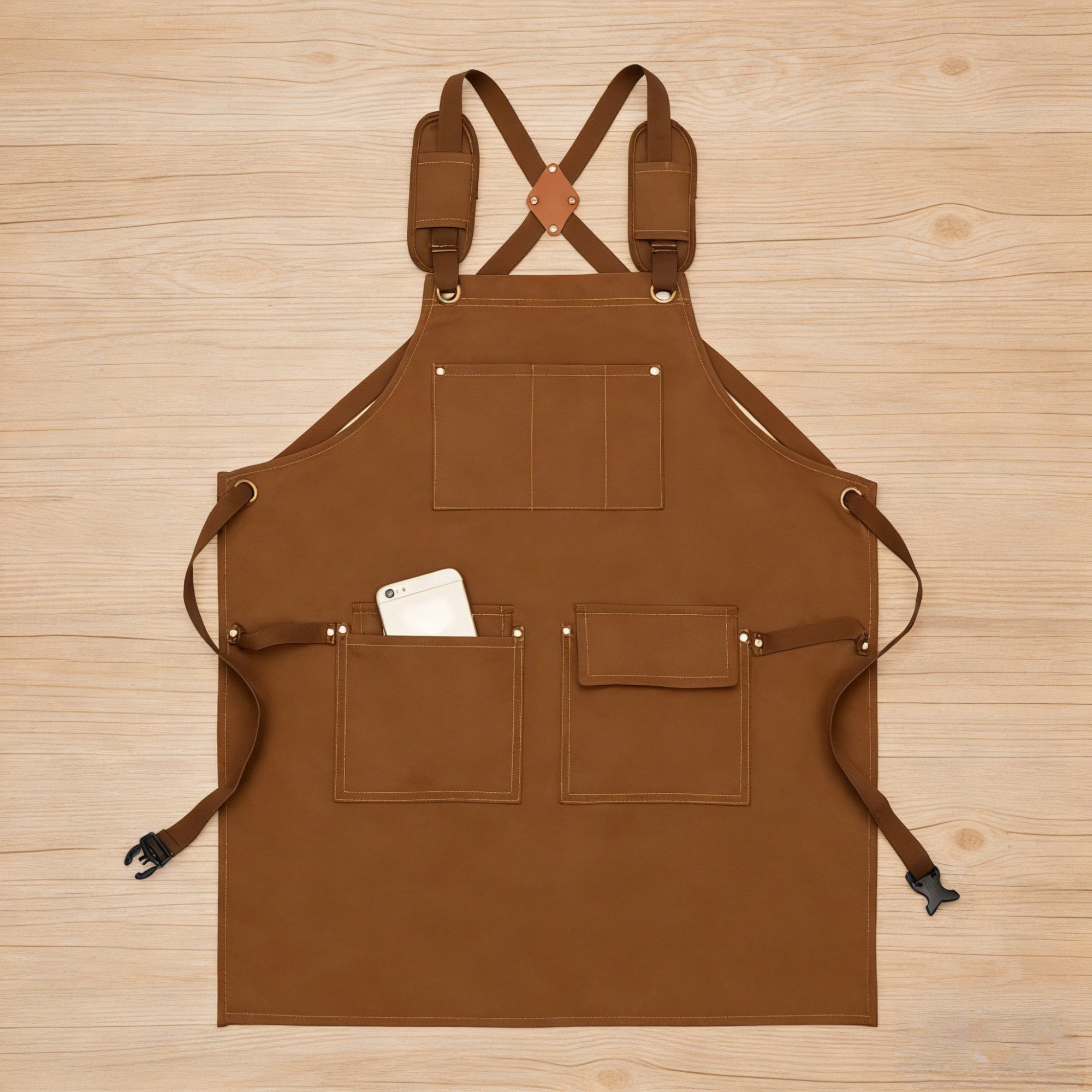 Anna-Kaci Cotton Kitchen Apron with Adjustable Cross Back Straps Multi Pocket Utility Apron for Cooking Baking