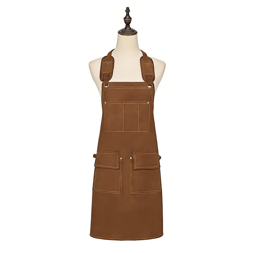 Anna-Kaci Cotton Kitchen Apron with Adjustable Cross Back Straps Multi Pocket Utility Apron for Cooking Baking