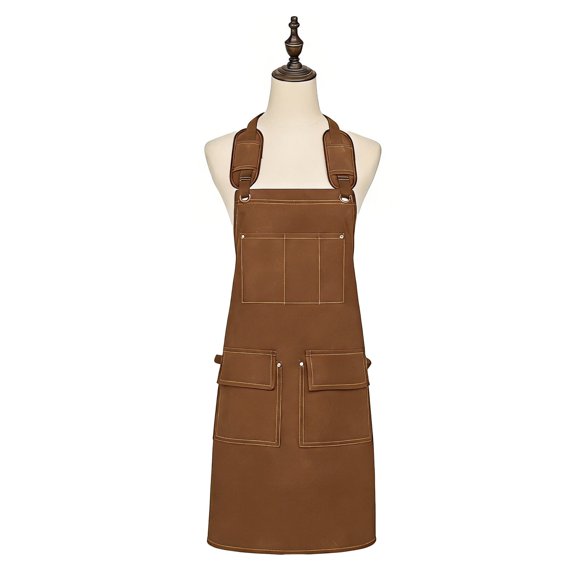 Anna-Kaci Cotton Kitchen Apron with Adjustable Cross Back Straps Multi Pocket Utility Apron for Cooking Baking