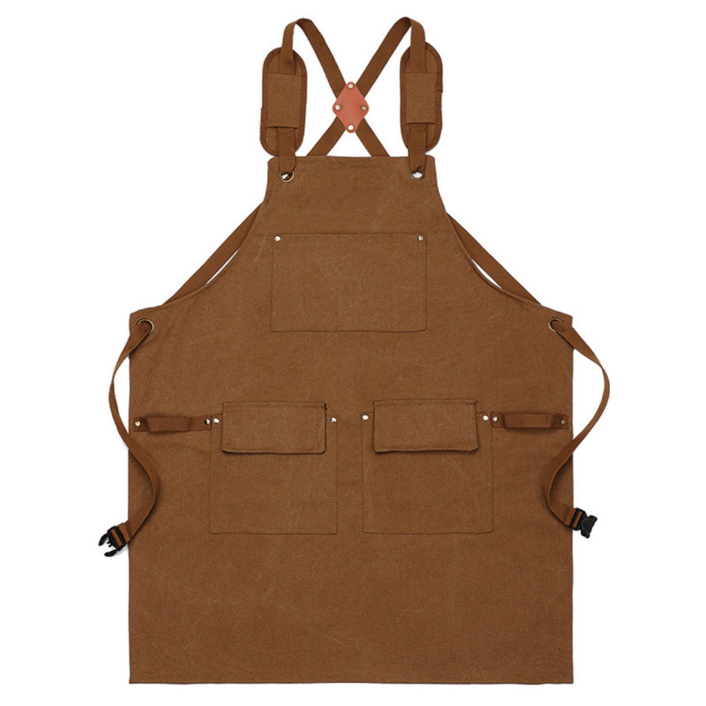 Anna-Kaci Cotton Kitchen Apron with Adjustable Cross Back Straps Multi Pocket Utility Apron for Cooking Baking