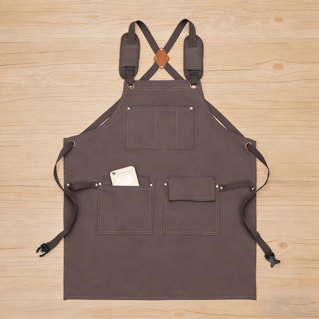 Anna-Kaci Cotton Kitchen Apron with Adjustable Cross Back Straps Multi Pocket Utility Apron for Cooking Baking
