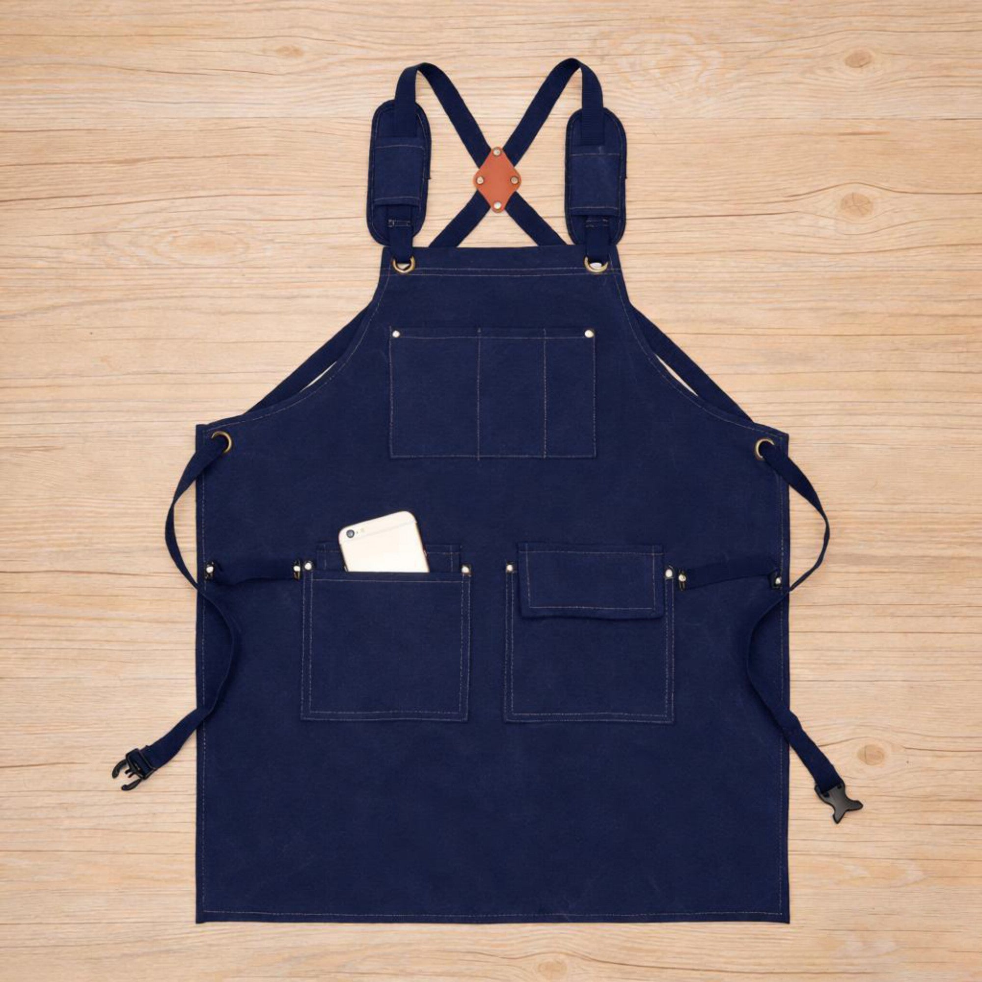 Anna-Kaci Cotton Kitchen Apron with Adjustable Cross Back Straps Multi Pocket Utility Apron for Cooking Baking