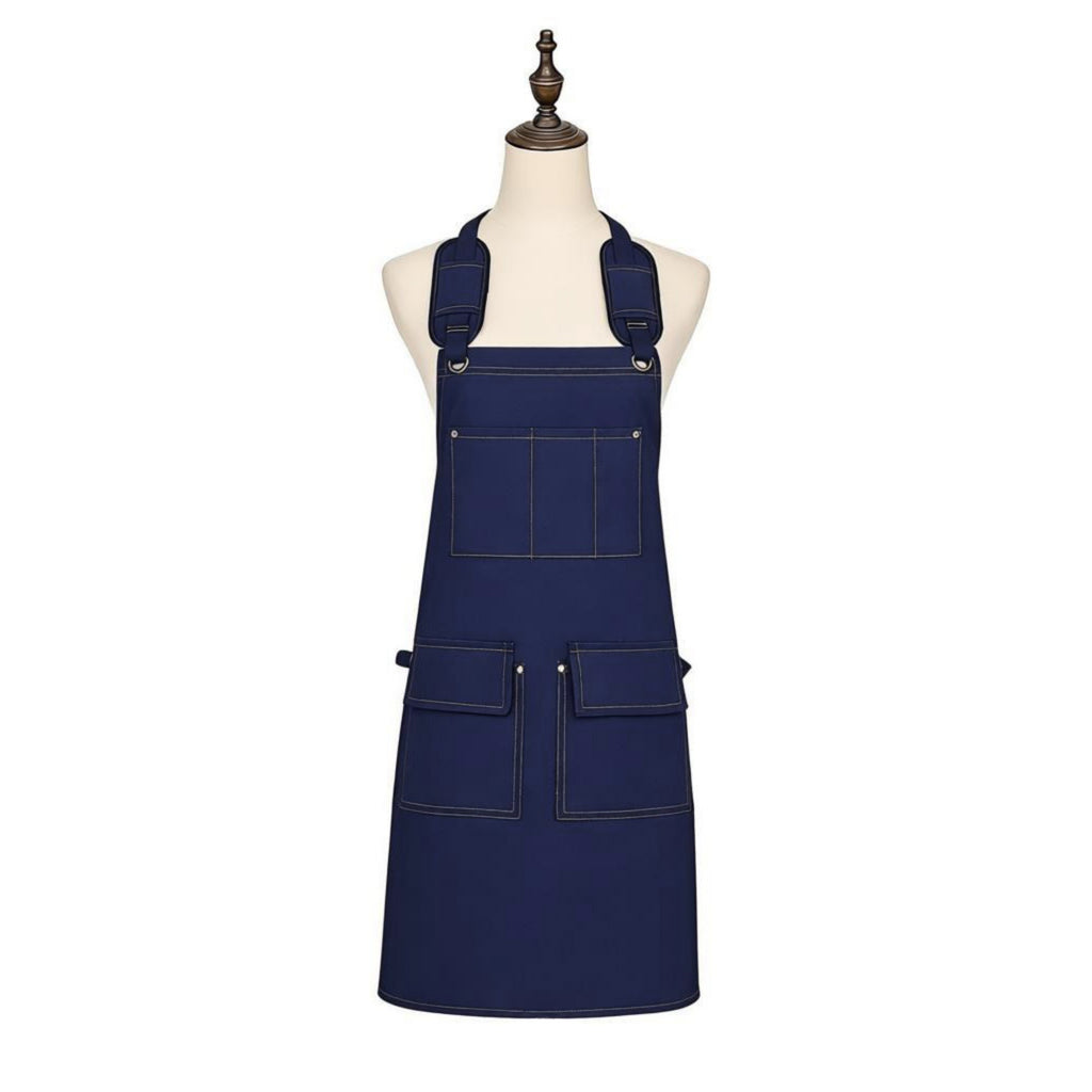 Anna-Kaci Cotton Kitchen Apron with Adjustable Cross Back Straps Multi Pocket Utility Apron for Cooking Baking