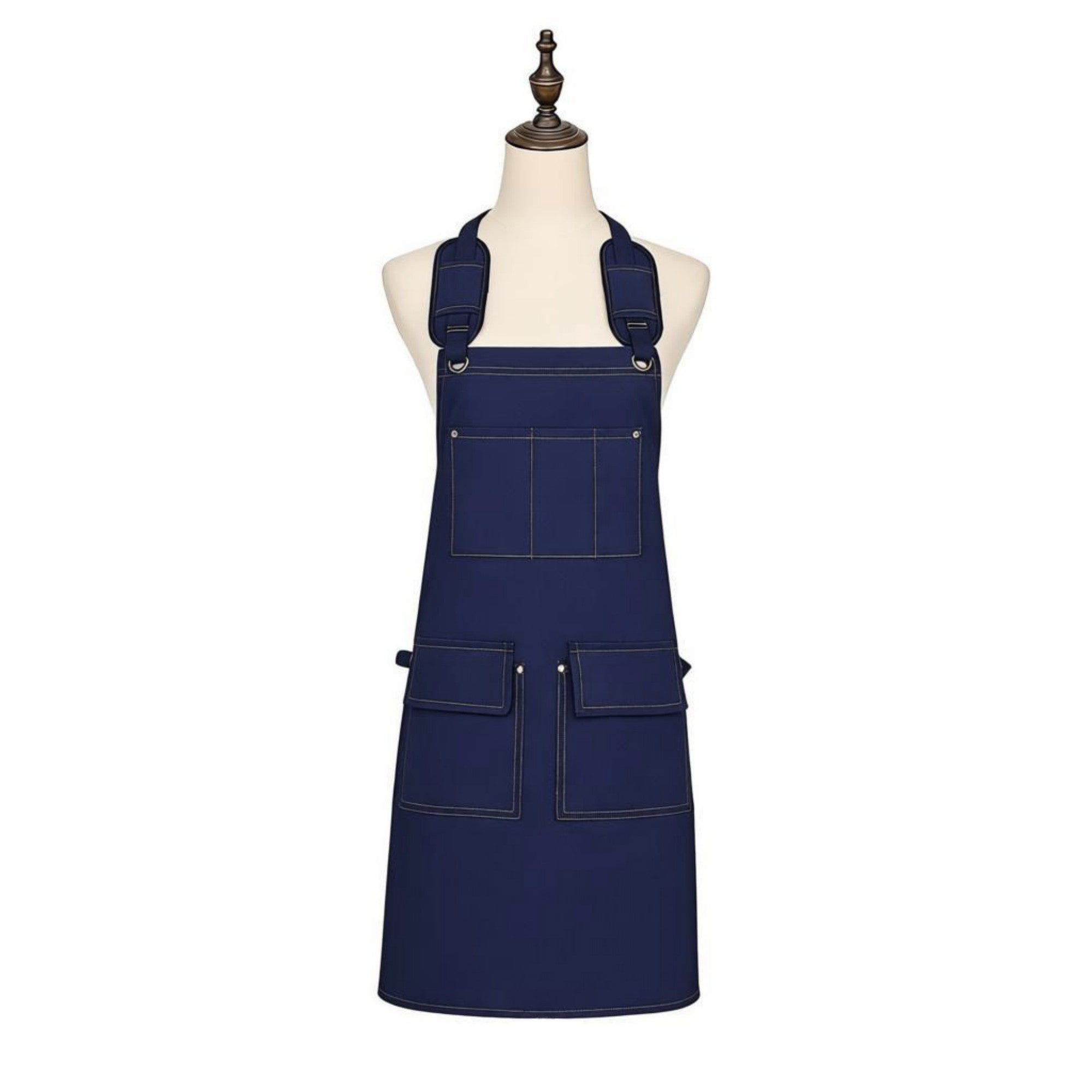 Anna-Kaci Cotton Kitchen Apron with Adjustable Cross Back Straps Multi Pocket Utility Apron for Cooking Baking