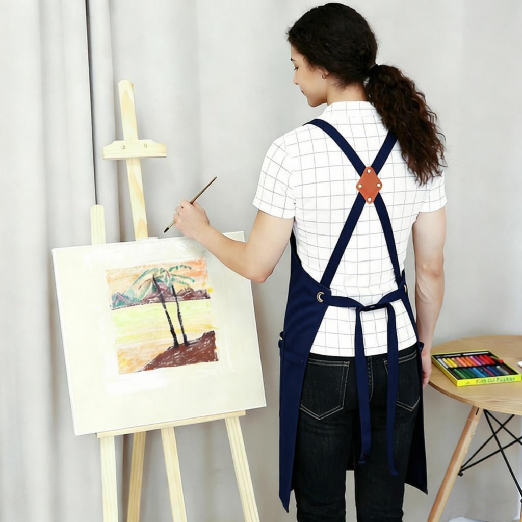 Anna-Kaci Cotton Kitchen Apron with Adjustable Cross Back Straps Multi Pocket Utility Apron for Cooking Baking