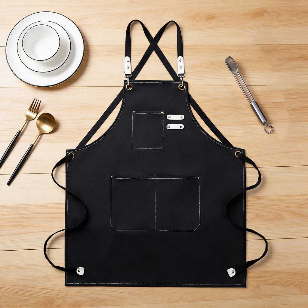 Anna-Kaci Cotton Kitchen Apron with Cross Back Straps Multi Pocket Utility Apron for Cooking Baking Craft