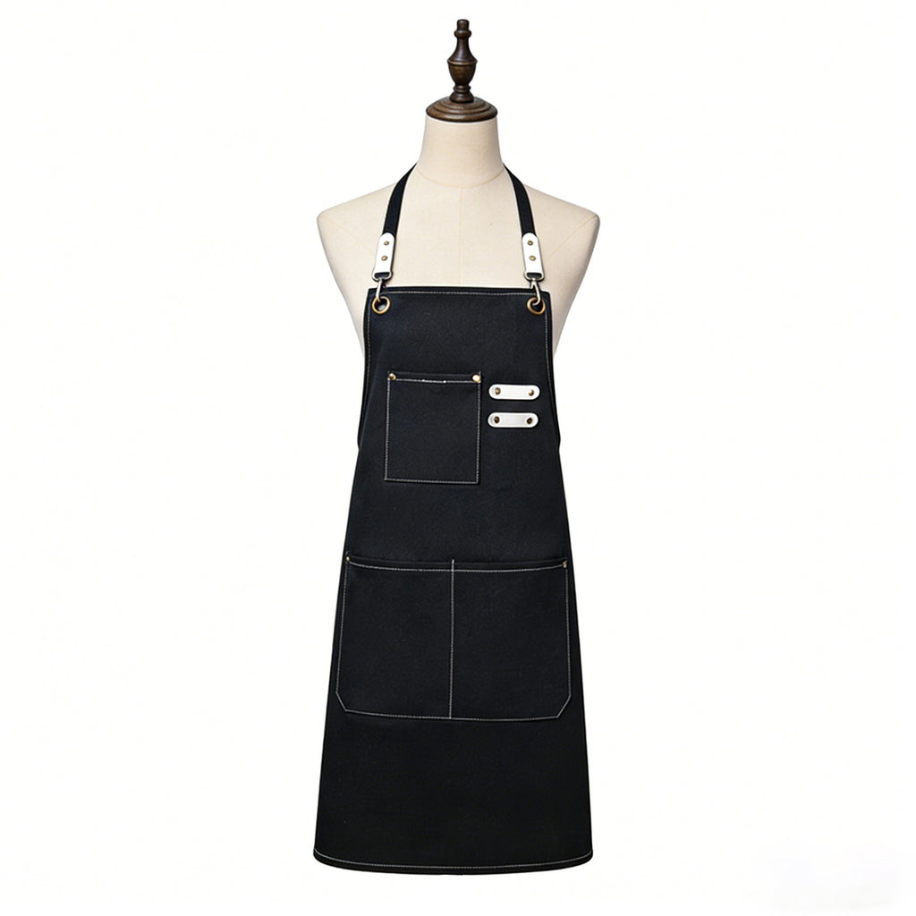 Anna-Kaci Cotton Kitchen Apron with Cross Back Straps Multi Pocket Utility Apron for Cooking Baking Craft