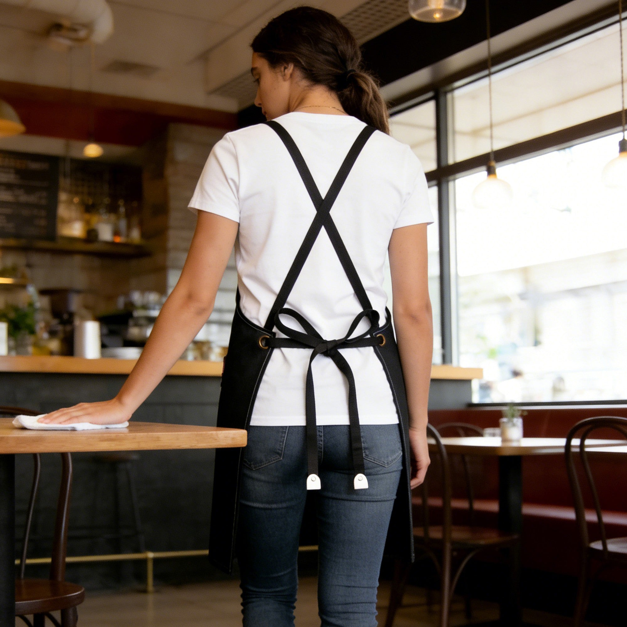 Anna-Kaci Cotton Kitchen Apron with Cross Back Straps Multi Pocket Utility Apron for Cooking Baking Craft